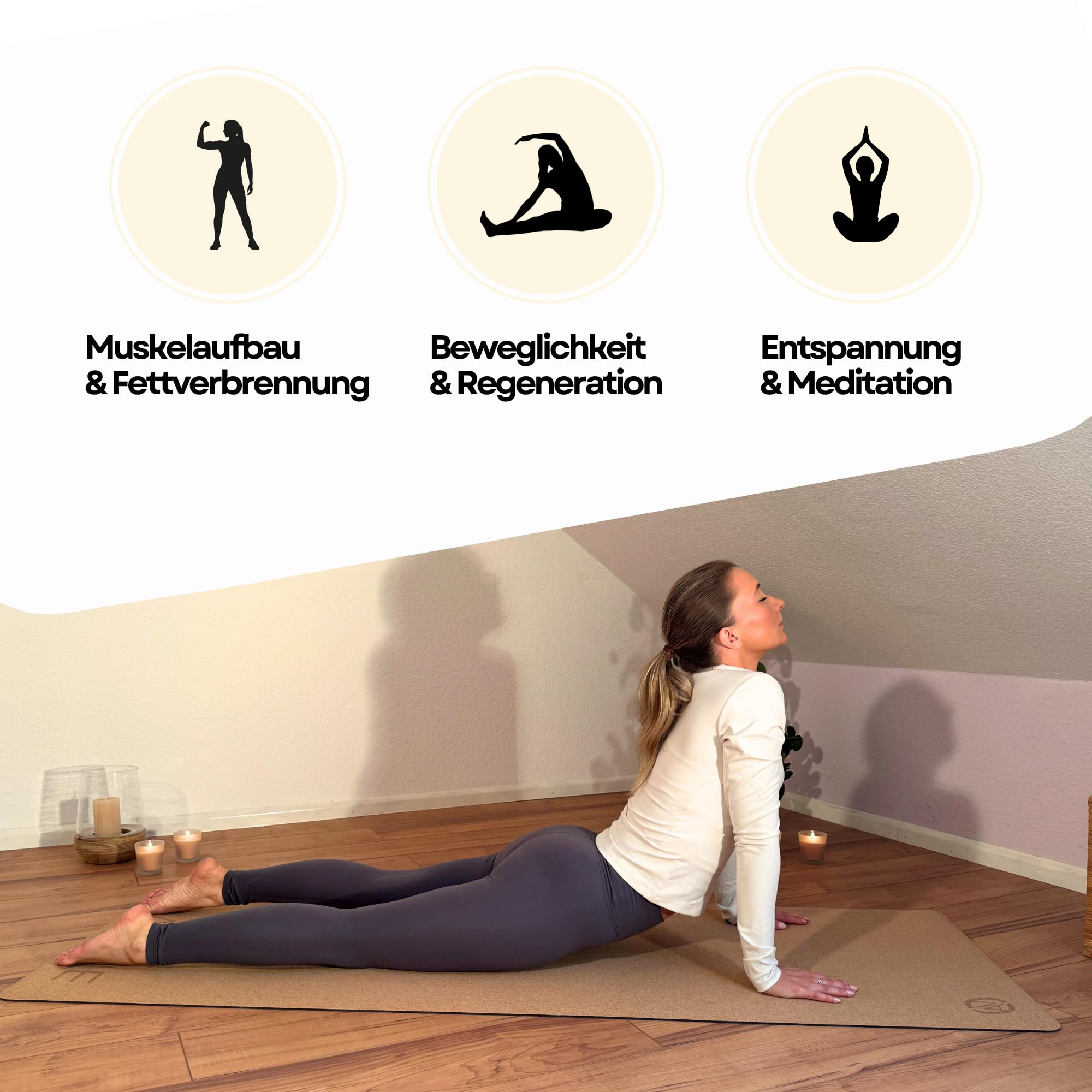 OVATIME Kork Gymnastikmatte – rutschfest & wasserabweisend – Yogamatte aus Naturkork & Naturkautschuk, nachhaltig, 183×66 cm für Yoga, Pilates & Fitness