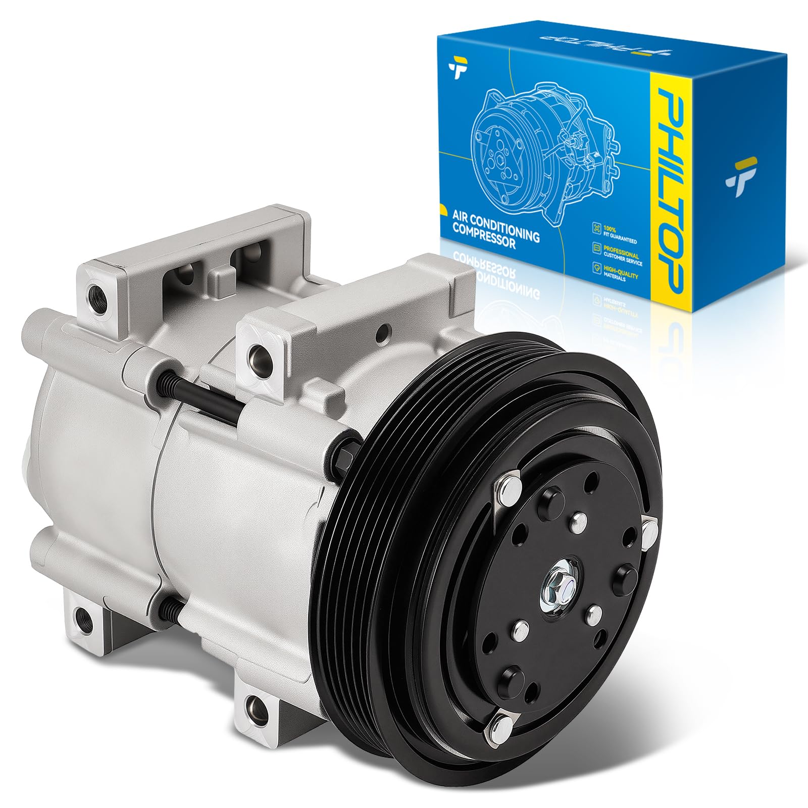 PHILTOP NEW AC Compressor for Bronco 1990-1992 4.9L, F-150 1990-1995 4.9L