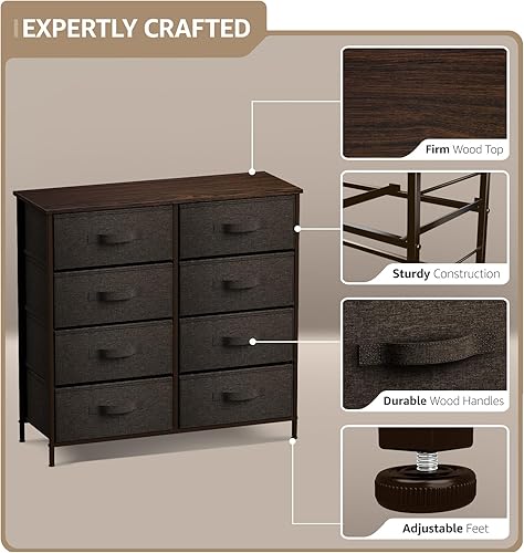 Miniatura 34 de Sorbus Cómoda con 6 cajones, unidad organizadora de pecho con marco de acero, parte superior de madera y asa, contenedores de tela fáciles de tirar