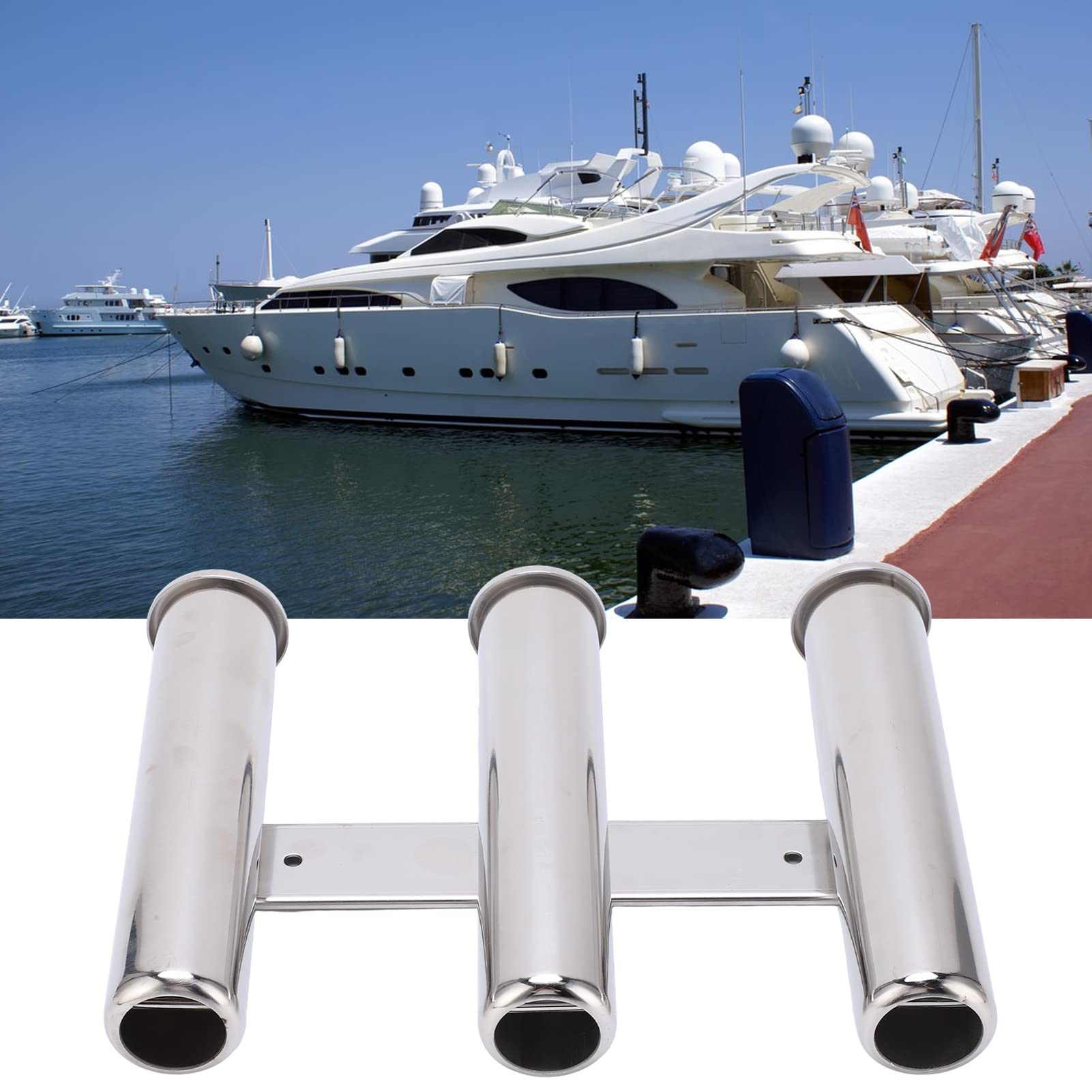 Soporte de caña de pescar para barco de 3 tubos, estante para caña marina de acero inoxidable 304 para yates y barcos, soporte para caña resistente a la corrosión