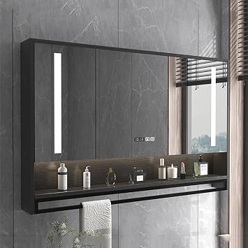 bathroom mirror Medicine Cabinets With Mirrors, Farmhouse Medicine Cabinet With Mirror, Vanity Mirror Medicine Cabinet With Storage, For Bathroom, Living RoomBlack,100cm
