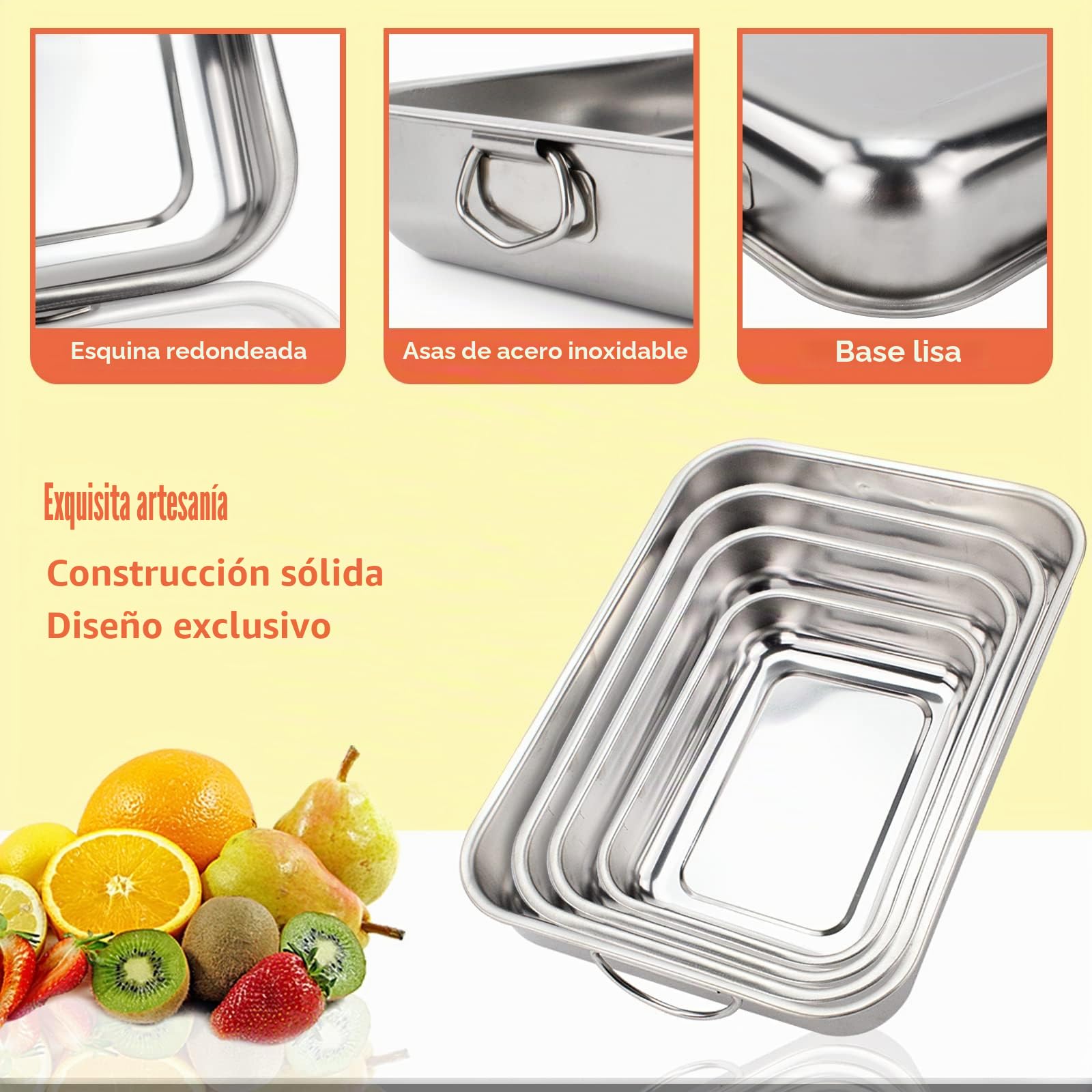 ROSSETTO Bandeja para Hornear Rectangular de Acero Inoxidable con Asas Plato para hornear Juego de 4 tamaños Rustidera de Horno Plato para lasaña