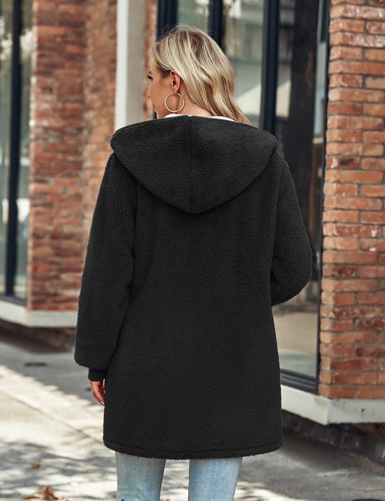 Xnova Veste Polaire Femme Sweat à Capuche Zippé Épais Hiver | Hoodie Manche Longue Manteau Chic Sweats Sherpa avec Poches Unie Lâche Pull Sweatshirts Manteaux Longueur Moyenne