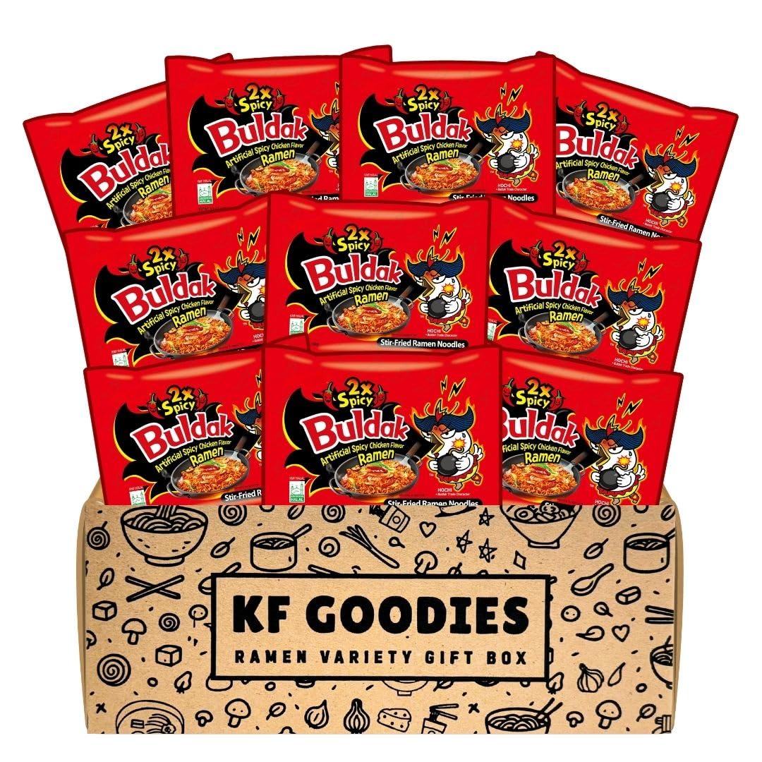 Korean Ramen Variety Pack Gift Box (10 Count) – Spicy Buldak Noodle Assortment for Birthdays, College Care Packages, Office Snacks, and Gift Baskets