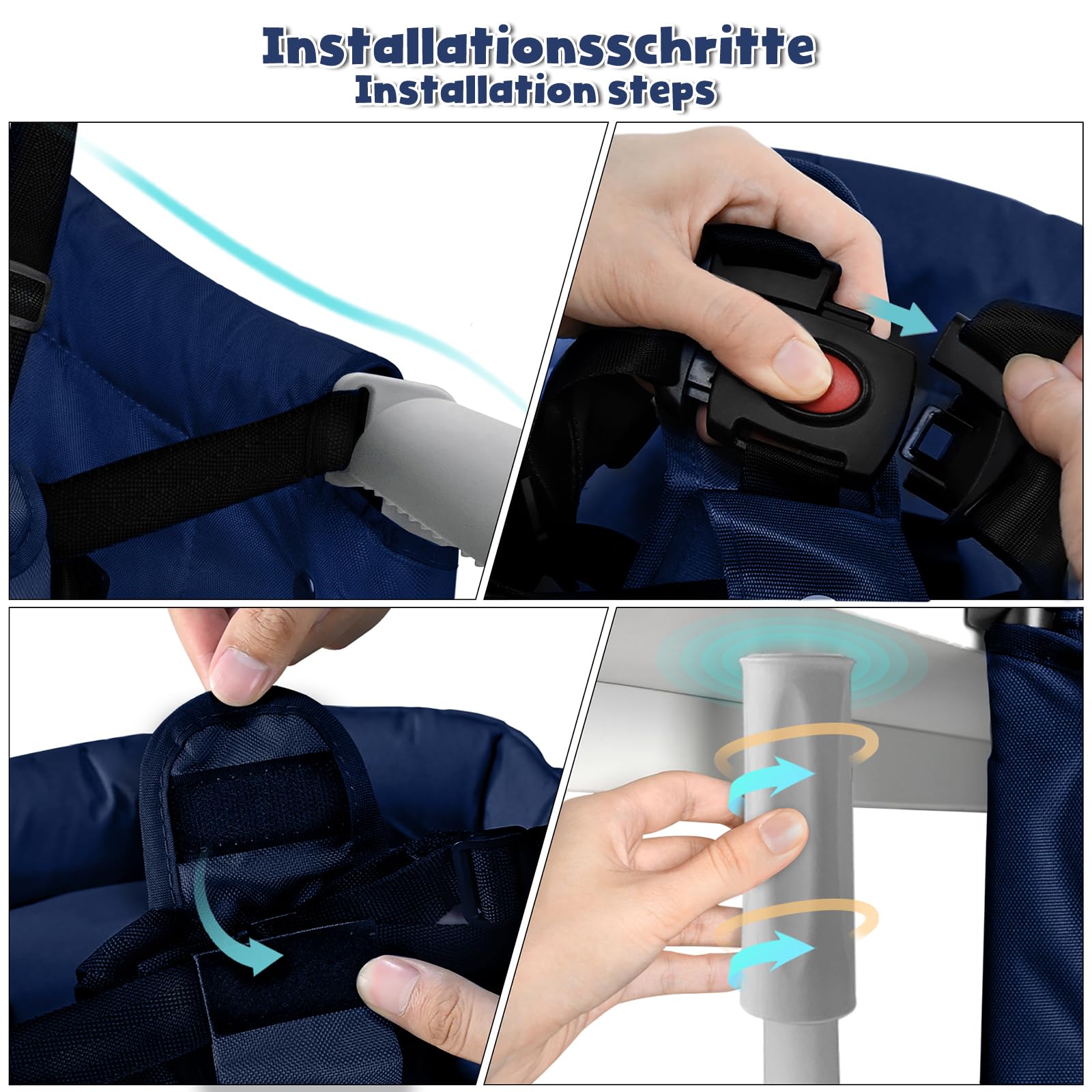 LARS360 Seggiolino Da Tavolo Pieghevole Per Bambini - Per 6-36 Mesi, Peso Fino A 15 Kg, Nero, Per Casa E Viaggi - Foto 4