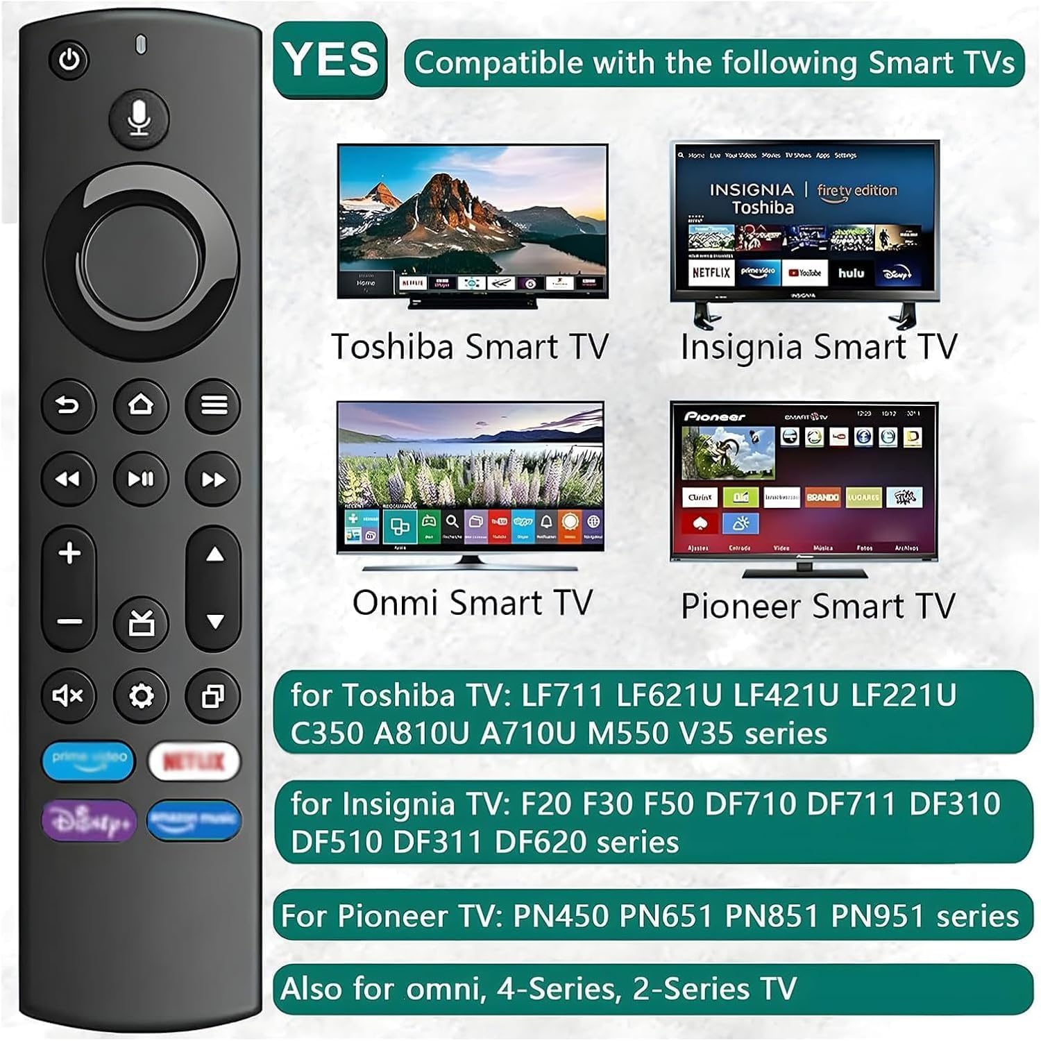 Telecomando di ricambio per F-i-e TV Stick (2 Gen, 3 Gen, 4K, Lite) per Smart TV Cube (2 Gen, 3 Gen), Insignia/Toshiba TV con quattro tasti rapidi e funzione vocale