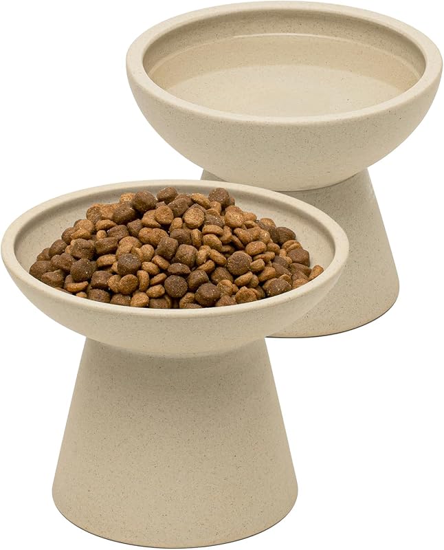 Potes Elevados de Cerâmica CEEFU para Gatos, Tigelas Extra Largas para Alimento e Água, Modelo C008, Pacote com 2