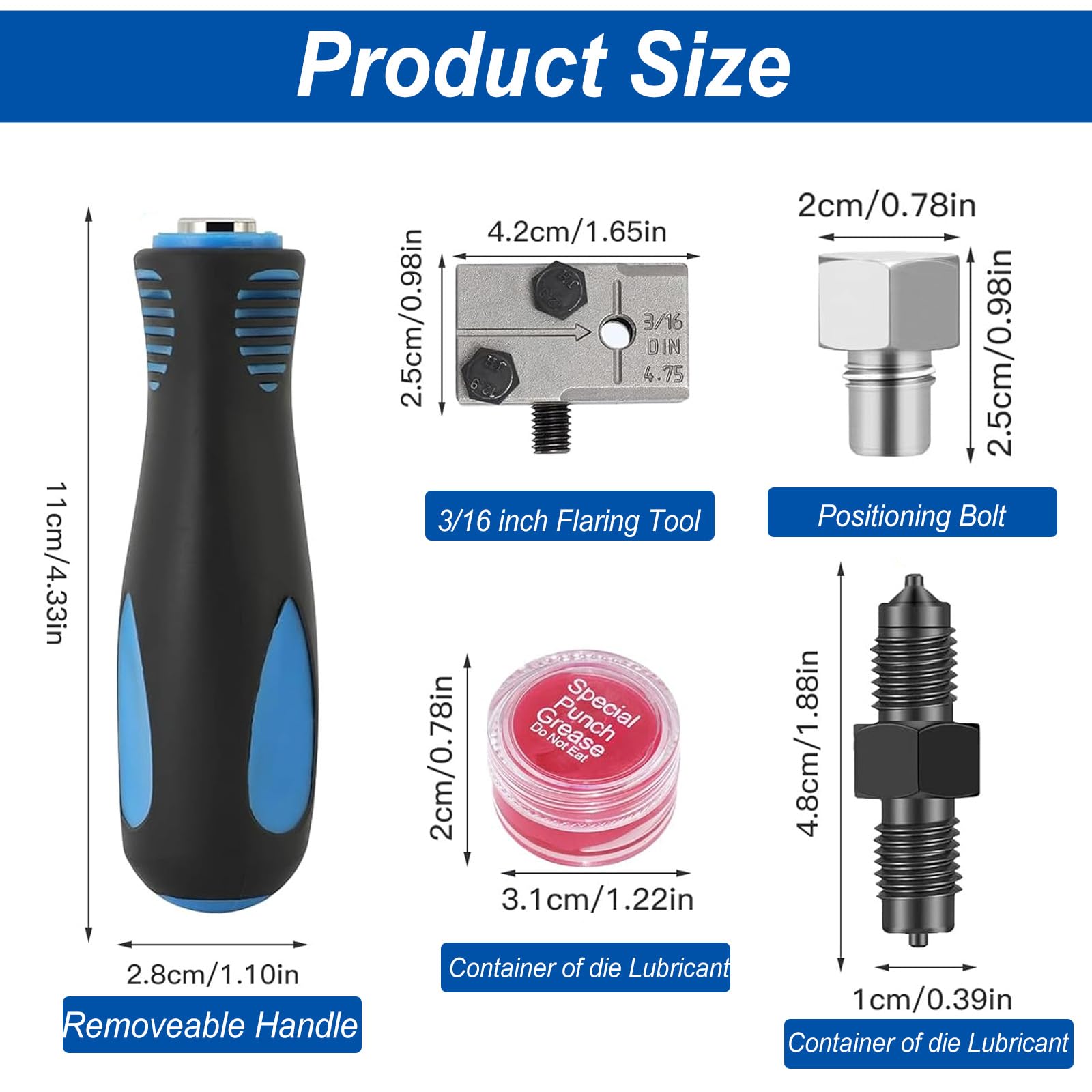Dispositivo di Svasatura per Tubi Freno DIN Ø4,75 mm con Tubo 7,62 m 16 Attacchi 5 Connettori