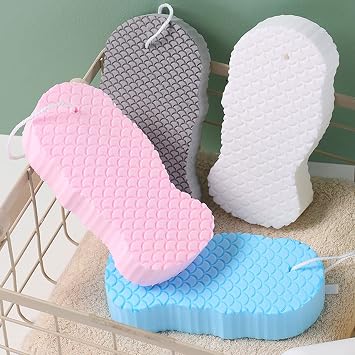 Exfoliating Bath Sponge 4Pcs, Double-Sided Shower Scrubber for Body Clean | 3D Dual-Sided Texture, Ultra-Soft PVA, Reusable Quick-Dry, Hanging Rope, for Men, Women, Kids