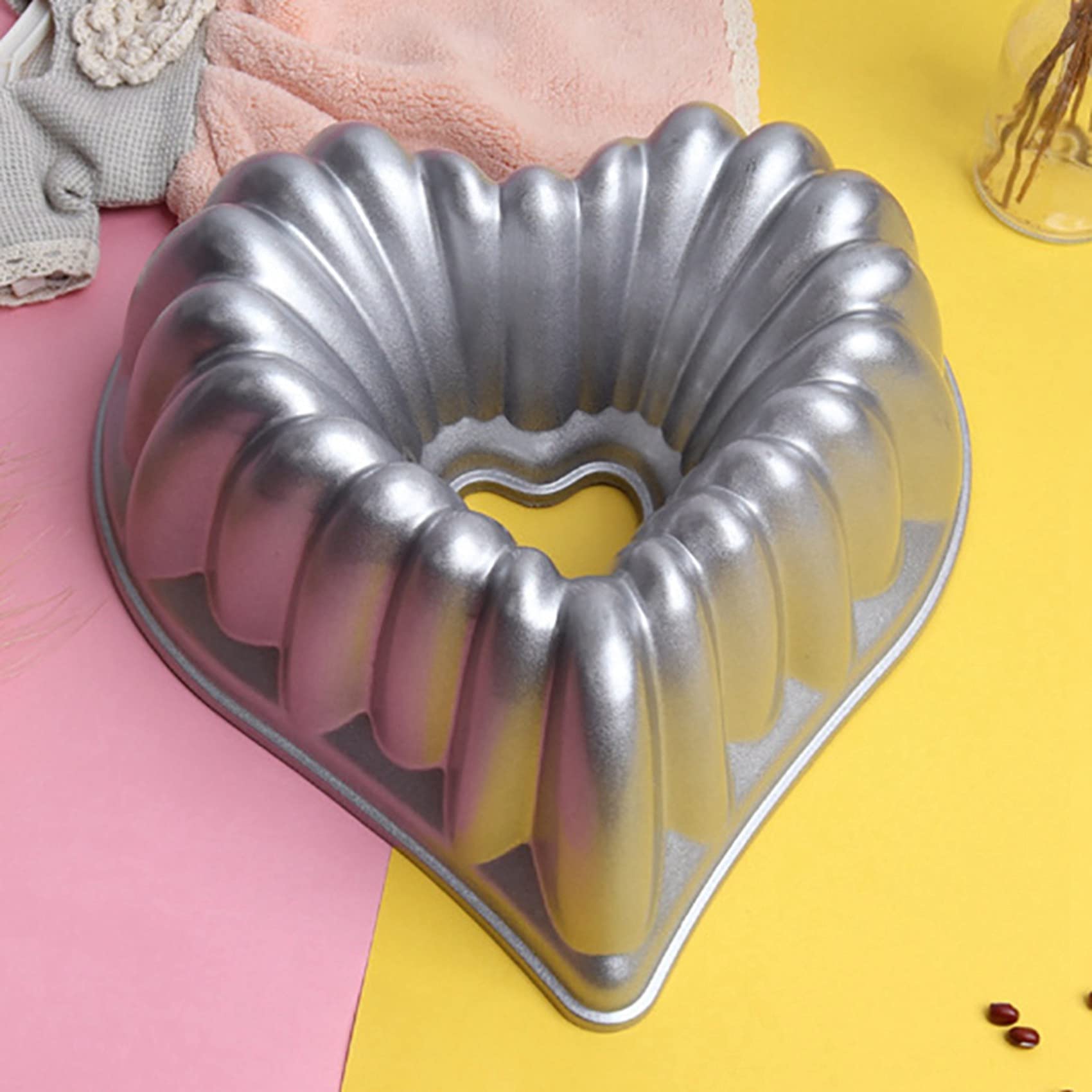 VENOAL Lot de 2 moules à gâteau Charlotte en forme de cœur, moule à gâteau en aluminium, moule à dessert, mousse, outil de cuisine anti-adhésif