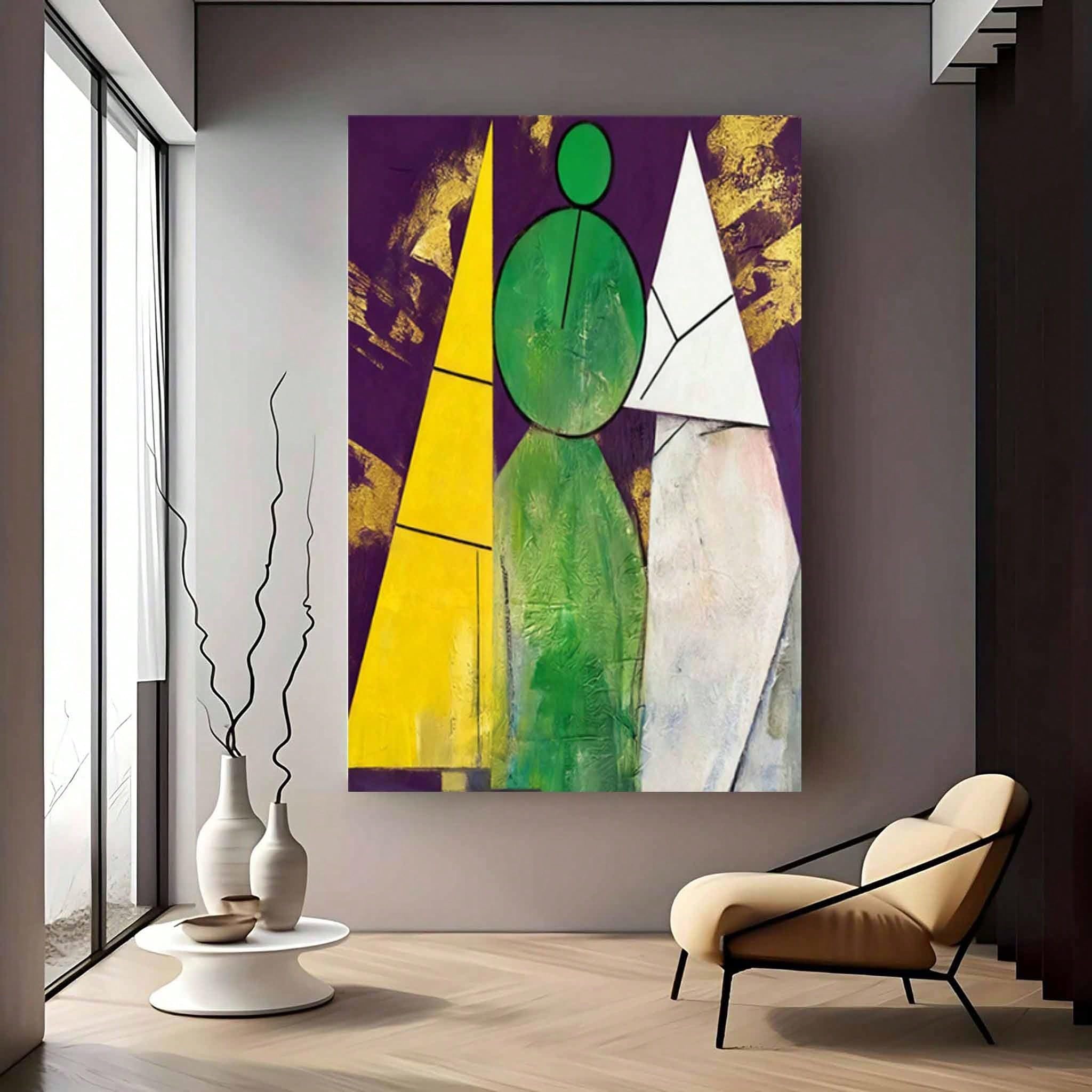 Décoration murale abstraite jaune LYBCEOUG tableau rond 40x50 cm - 6