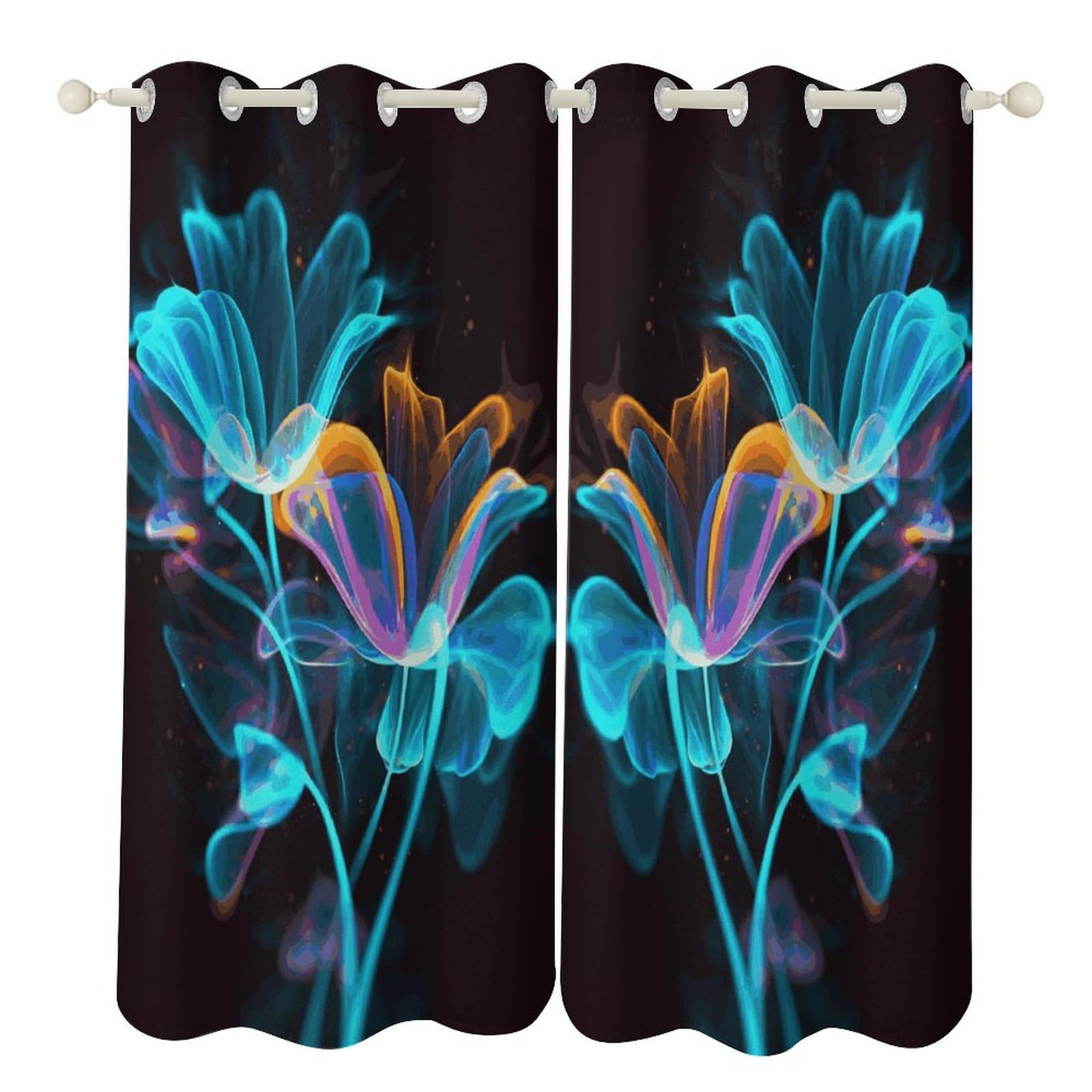 Rideaux occultants pour chambre à coucher et salon bleu marine à fleurs