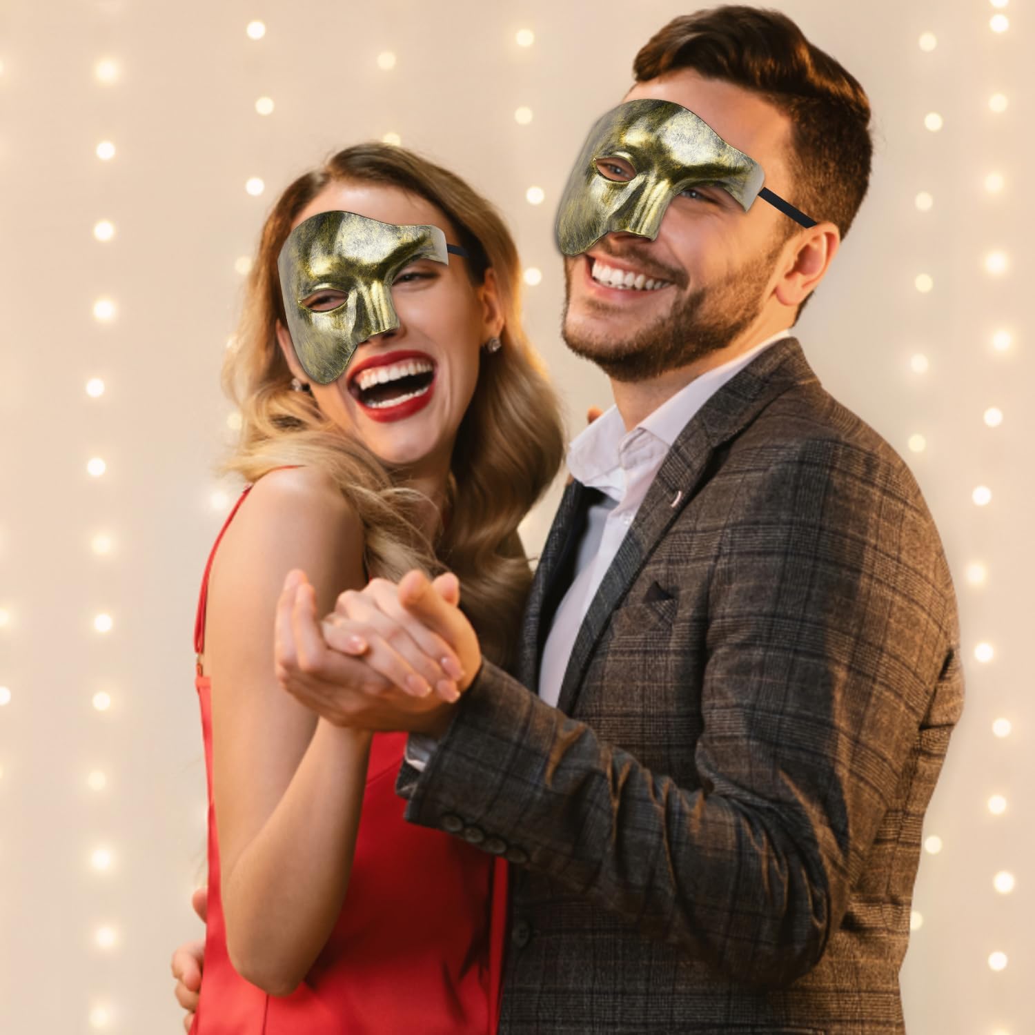 LKITMIUT Mens Phantom of The Opera Half Face Masquerade Mask for Halloween Costume Party and Mardi Gras (Antique Gold) - Image 5