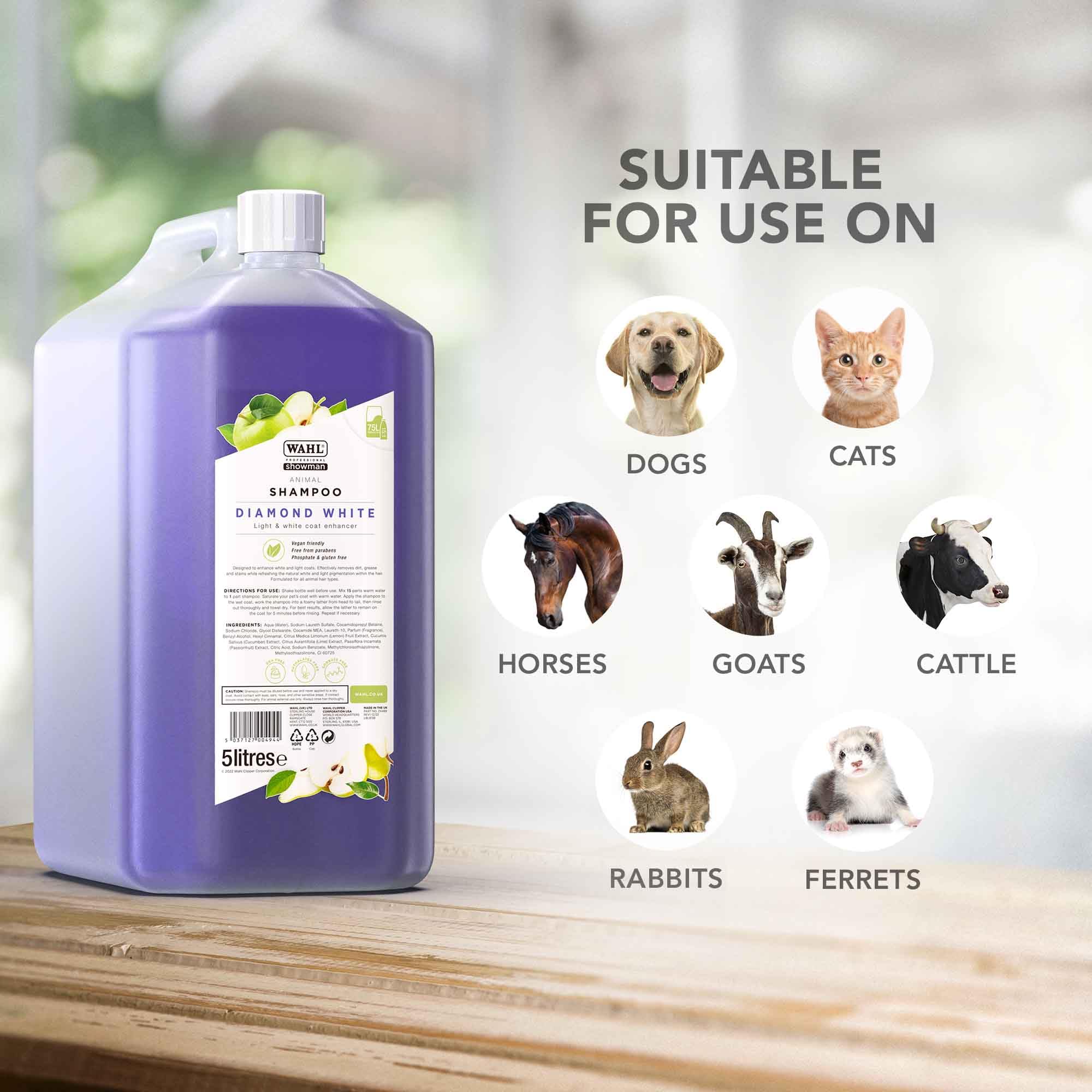 WAHL Diamond White Animal Shampoo 5 L éclaircissant concentré 15:1 végétalien sans parabènes