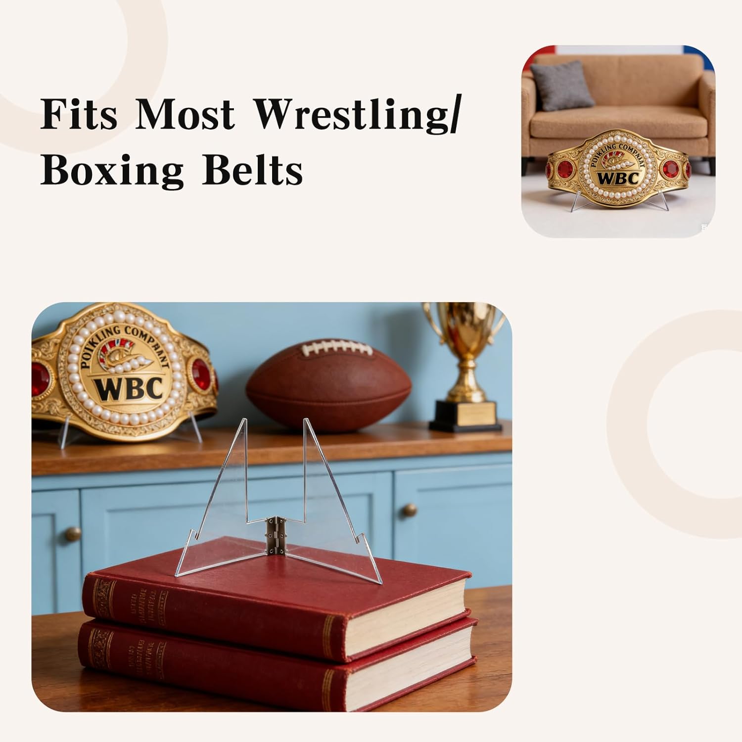 Wrestling Belt Wall Mount, Boxing Championship Belt Costume Wall Holder, Triangular Stall Table Display, Suitable for Wrestling & Boxing, With Adjustable Width - Image 4