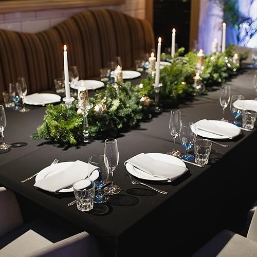 Miniatura 5 de Fixwal Paquete de 6 manteles rectangulares color negro, tela de poliéster de 60 x 102 pulgadas, manteles rectangulares de 6 pies para fiestas,