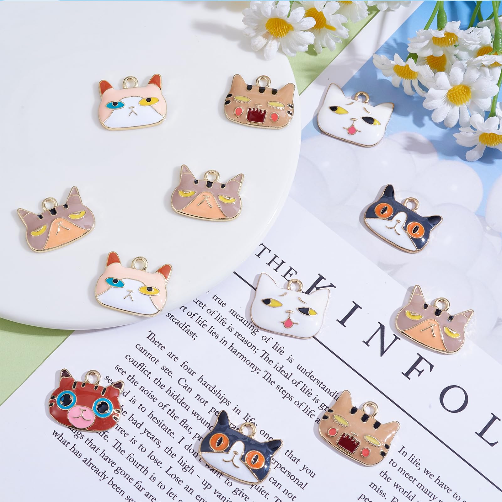 18 Pieza de Colgante de Gato Esmaltado, Colgante de Esmalte de Aleación de Animal Lindo, Color Mezclado para Joyería, Collar, Pendientes, Pulseras, Manualidades