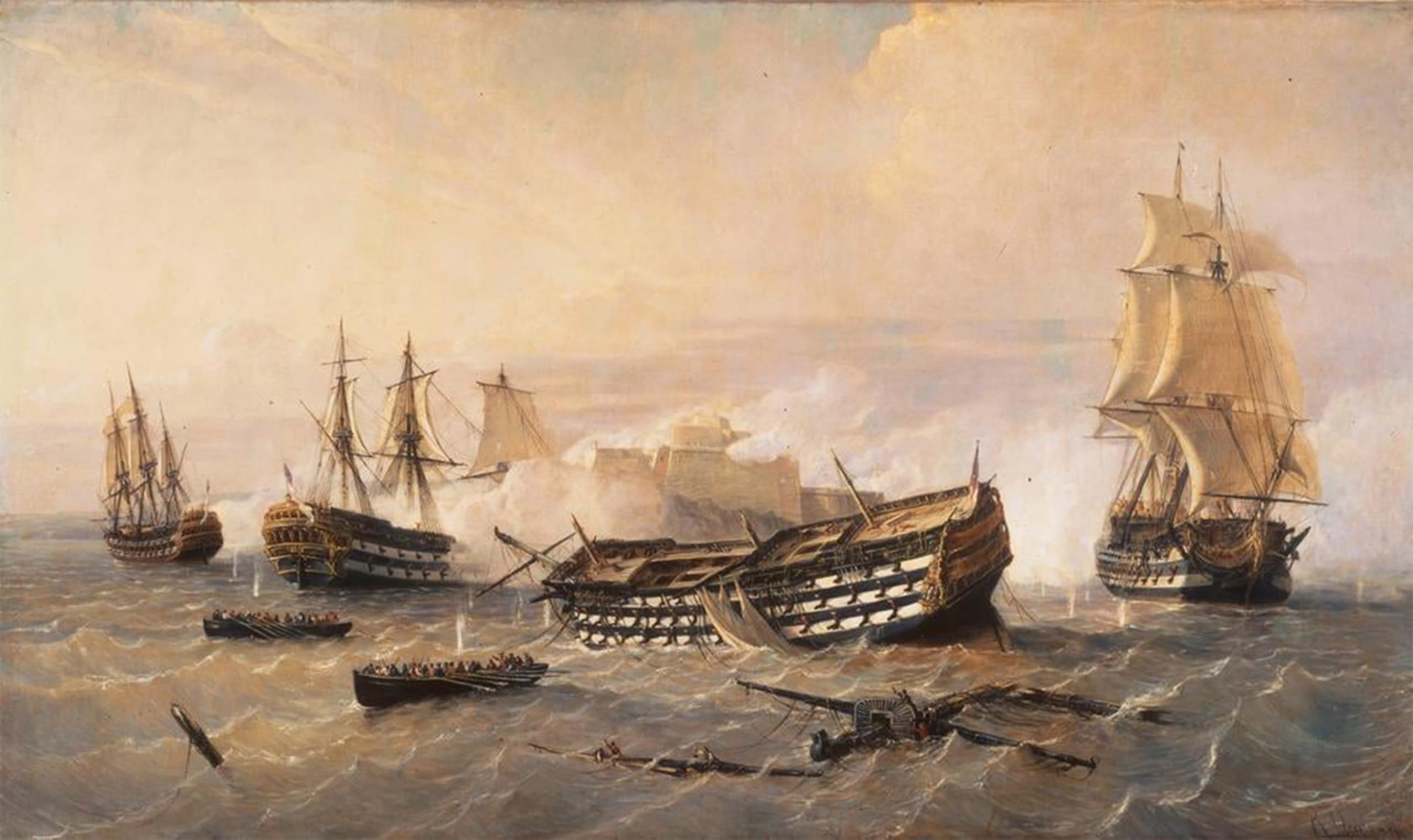 POSTERIIk Vintage Classic Picture Landscape Artwork Defense of the Mole of Havana by Rafael Monleon Y Torres Portrait Canvas Painting for Office Home Decor 60x90cm