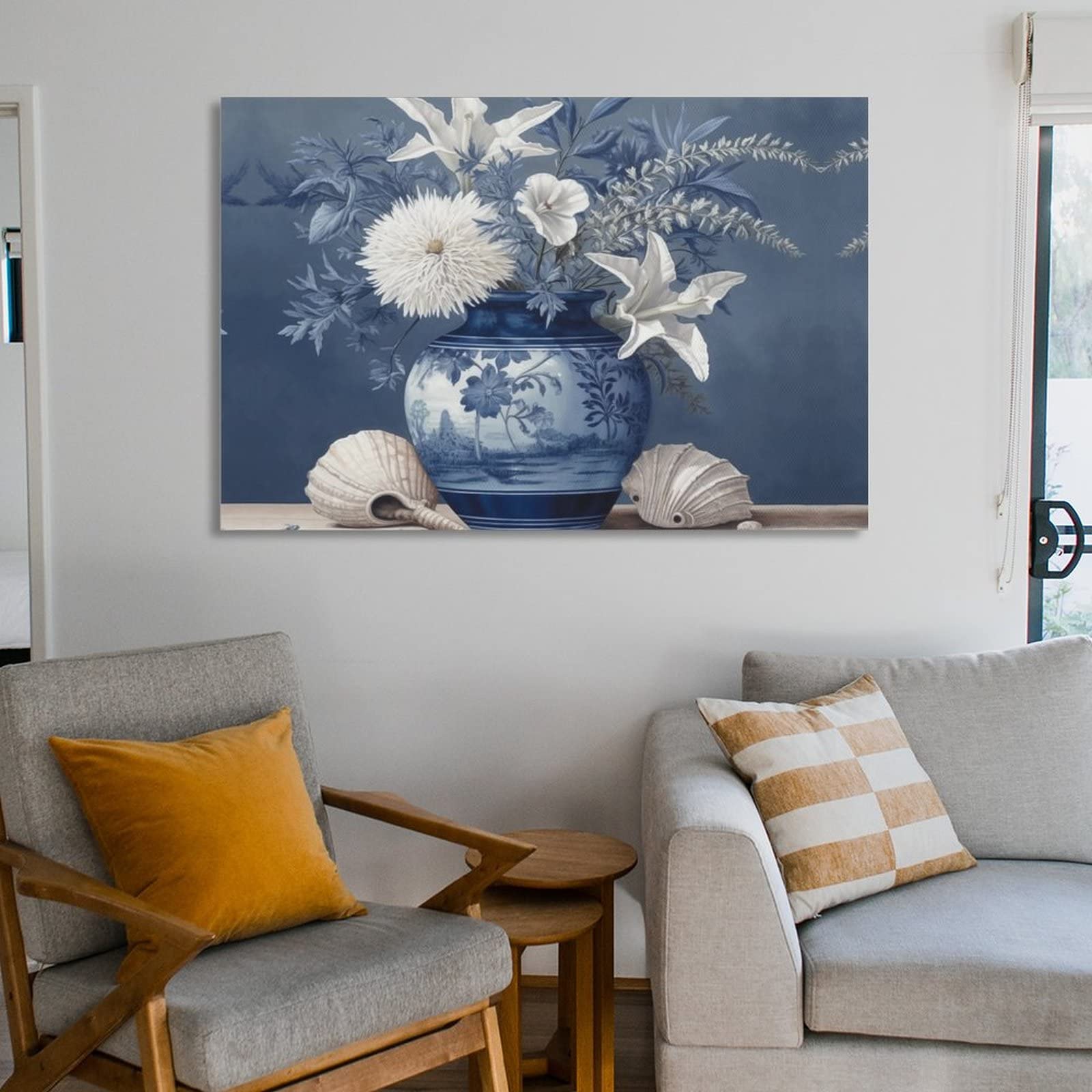 KONIEE Vaso blu Conch Canvas Wall Art per camera da letto, vaso in ceramica decorazione da parete per camera estetica