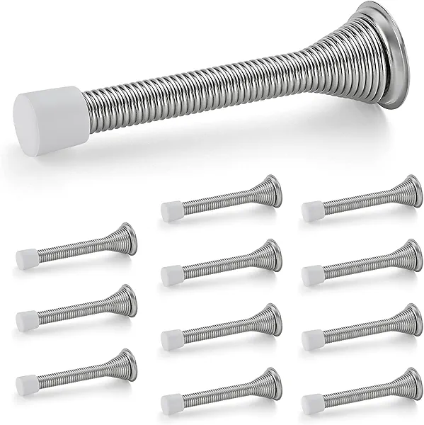 Ravinte Door Stoppers, 12 Pack Spring Door Stops with Rubber Bumper, Satin Nickel Door Stoppers for Bottom of Door