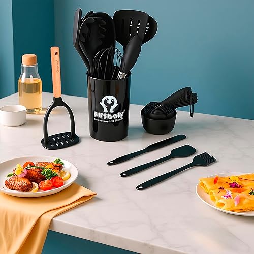 Miniatura 3 de Juego de utensilios de cocina de silicona, juego de 25 utensilios de cocina antiadherentes con mango de madera, juego de espátulas resistentes al