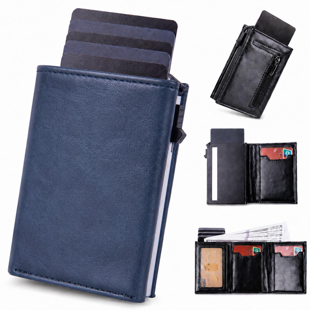 Maison Corval Wallet 2.0 Portefeuille Homme Compact avec Protection RFID Accès Rapide Cartes Poche Zippée pour Voyage et Quotidien (Bleu)