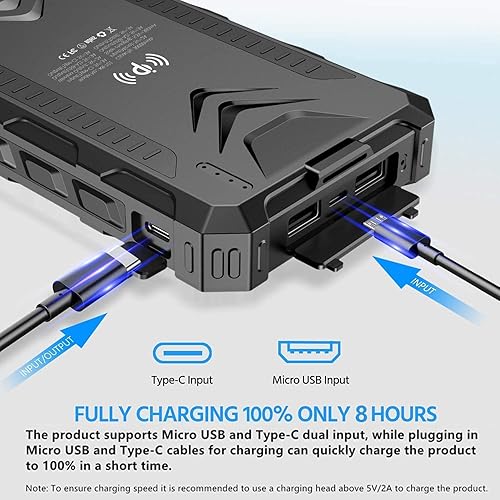 Miniatura 6 de Solar Power BankSolar Charger 38800mAh Qi Wireless Charger Outputs 5V3A High-Speed  2 Inputs Huge Capacity Phone Charger for Smartphones IP66 Rating