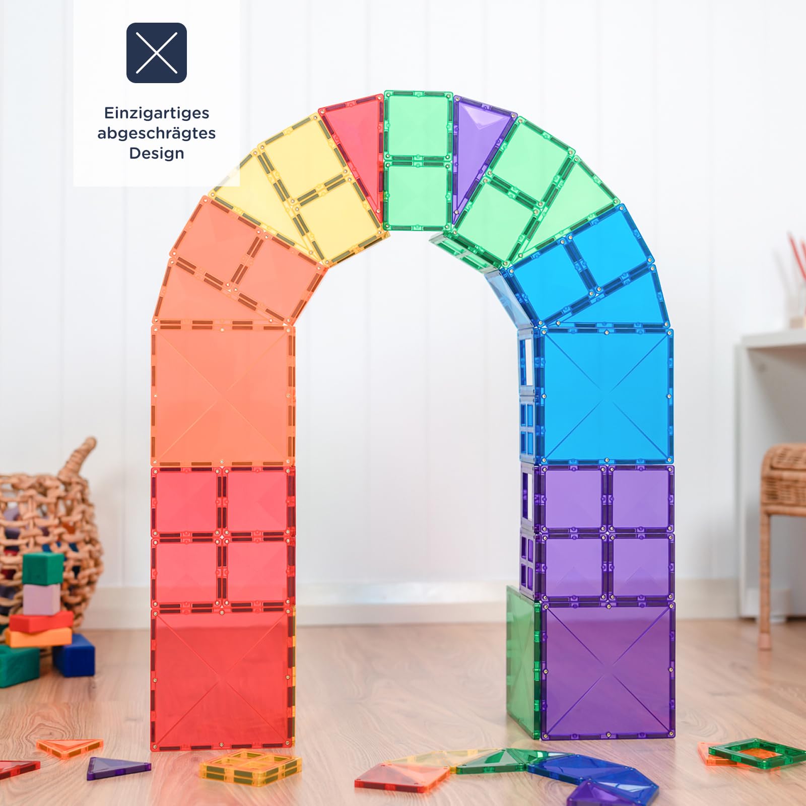 CONNETIX Magnetbausteine Regenbogen Starterpaket, 60 Stück, Ideales Basis Set mit Quadraten und Dreiecken, prämiertes Mint Lernspielzeug für kreatives 2D und 3D Bauen, ab 3 Jahren