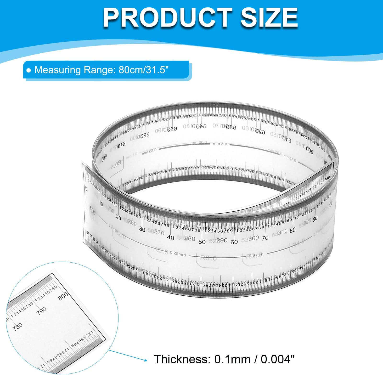 PATIKIL Righello Flessibile In Pellicola 80cm Dimensione 0.1mm Con Angolo R E Linee Di Larghezza In Plastica PET Trasparente Righello Pieghevole Per Fabbrica Trasparente 1 Pz