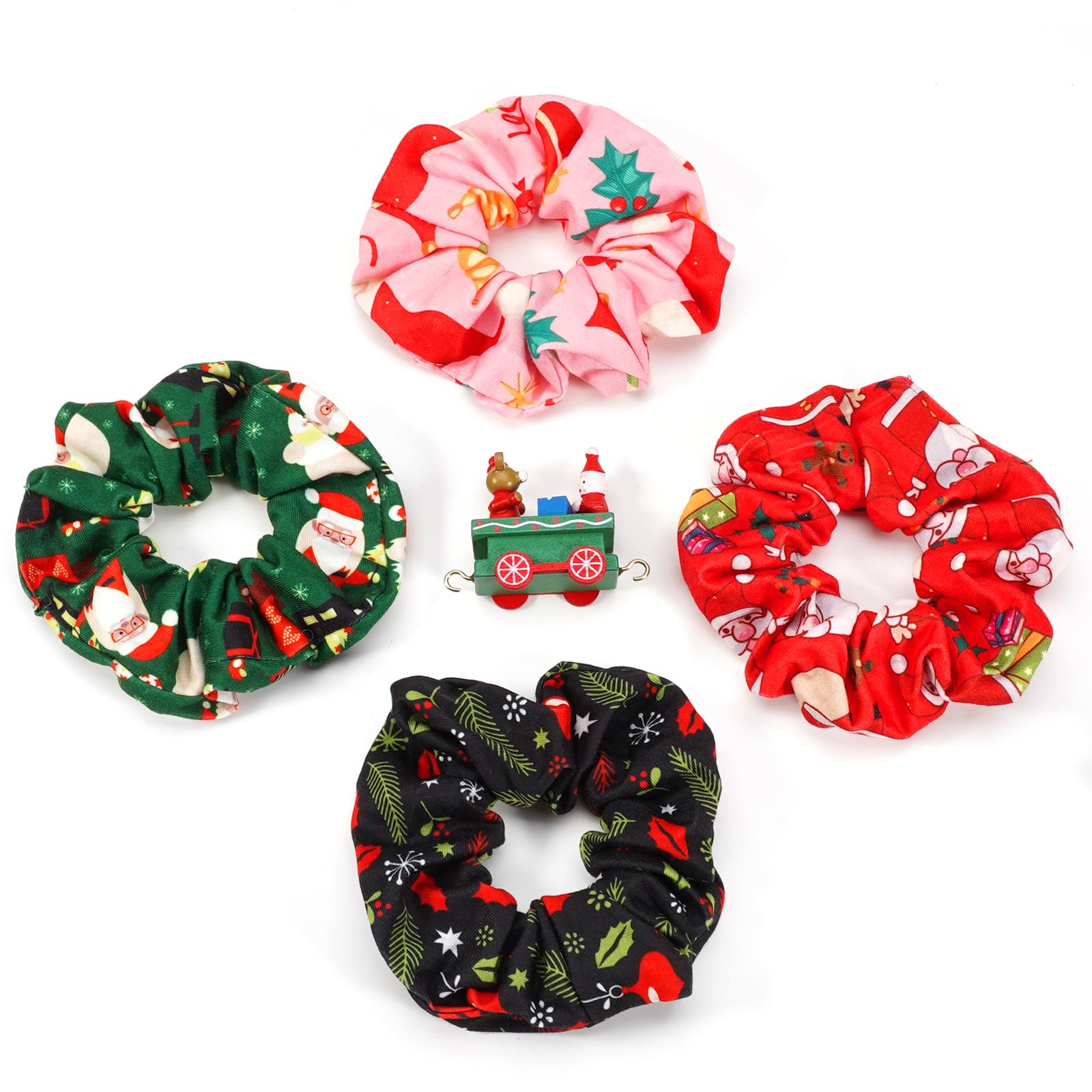 Coleteros para el pelo de Navidad para mujeres y niñas, color verde y rosa, Papá Noel, muñeco de nieve, campana, copo de nieve, lazos para el pelo, bonitos coleteros elásticos, accesorios para el