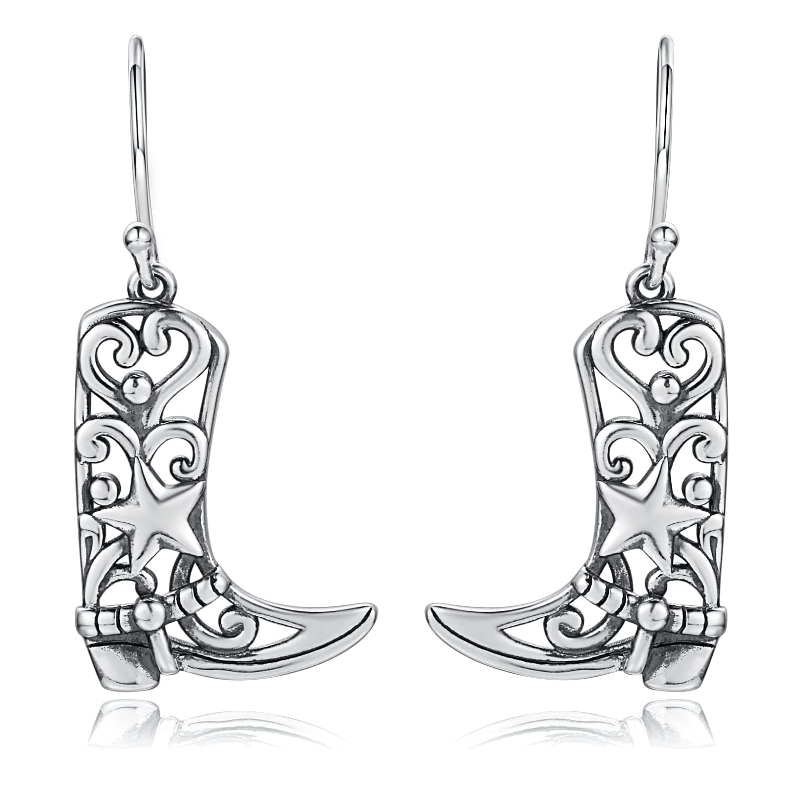 Sterling Silver Cowgirl Boot Earrings