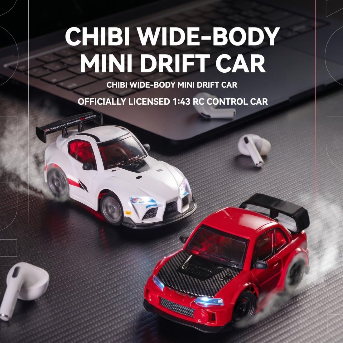 NULA Mini auto RC Drift per scrivania, corse indoor e pavimenti, 1:43, 4WD con controllo proporzionale del gas da 2,4 GHz, luce LED per adulti hobbisti (bianco/CZ4106)