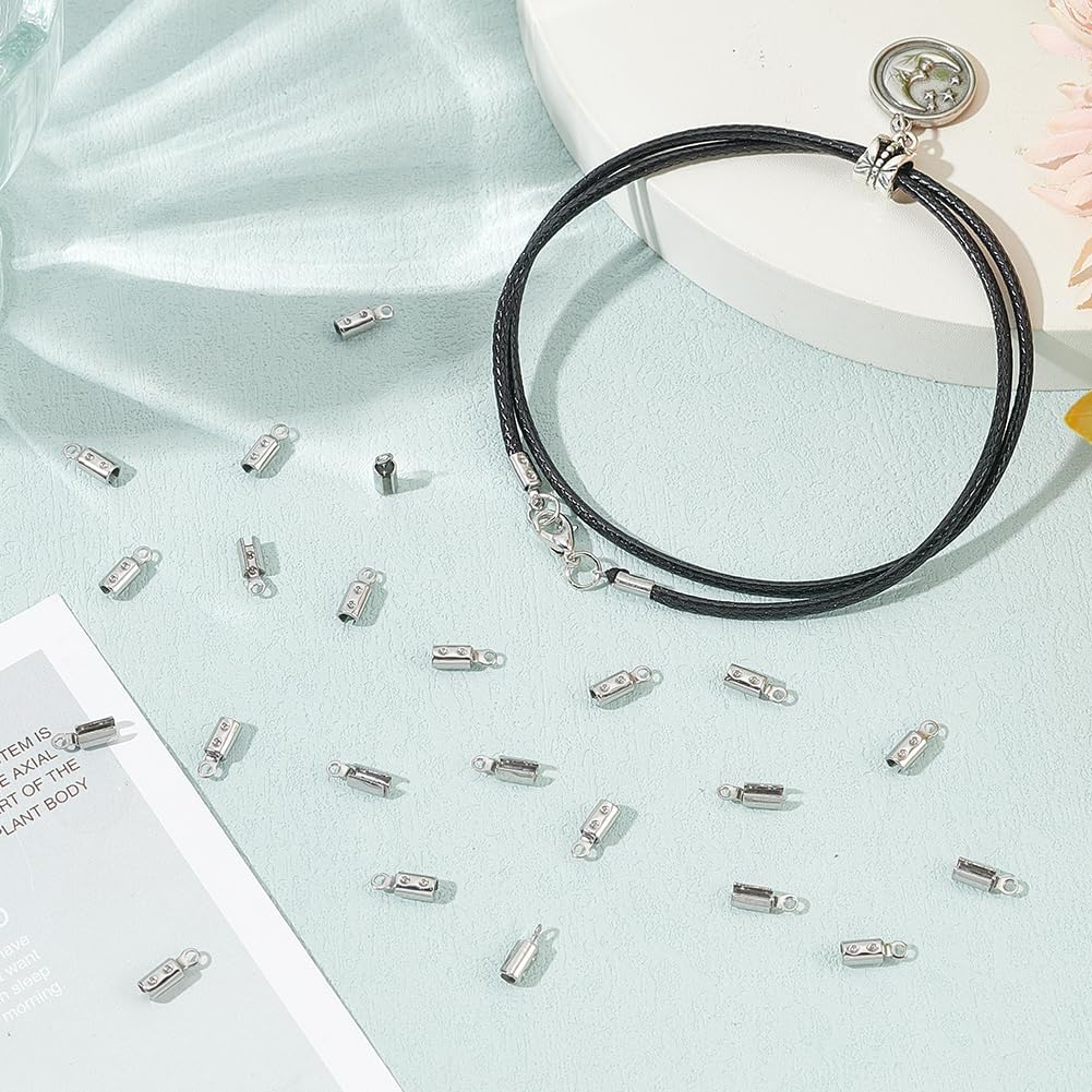 UNICRAFTALE About 100pcs Folding Crimp Ends Crimps Ends Fold Over Cord Ends 2.5mm Inner Dia Terminators Clamp End Tips Jewelry Finding Kit for Bracelets, Stainless Steel Color - Image 2