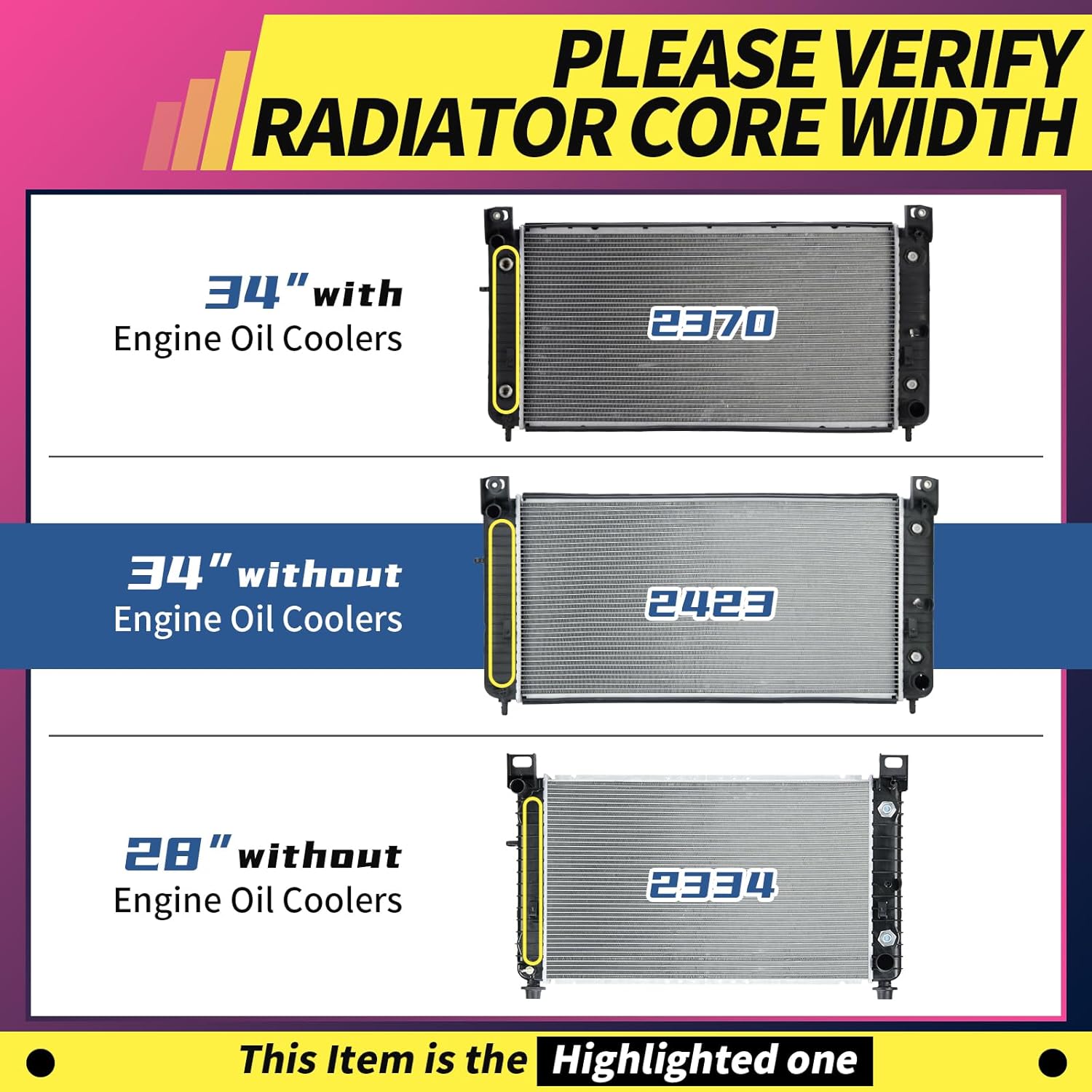 2423 Radiator Compatible With Cadillac,Chevrolet,GMC,Hummer 5.3L 6.0L 6.2L 4.8L 4.3L 5.7L Without EOC, 34.09" Tall | #Replaces 52486595 1925674