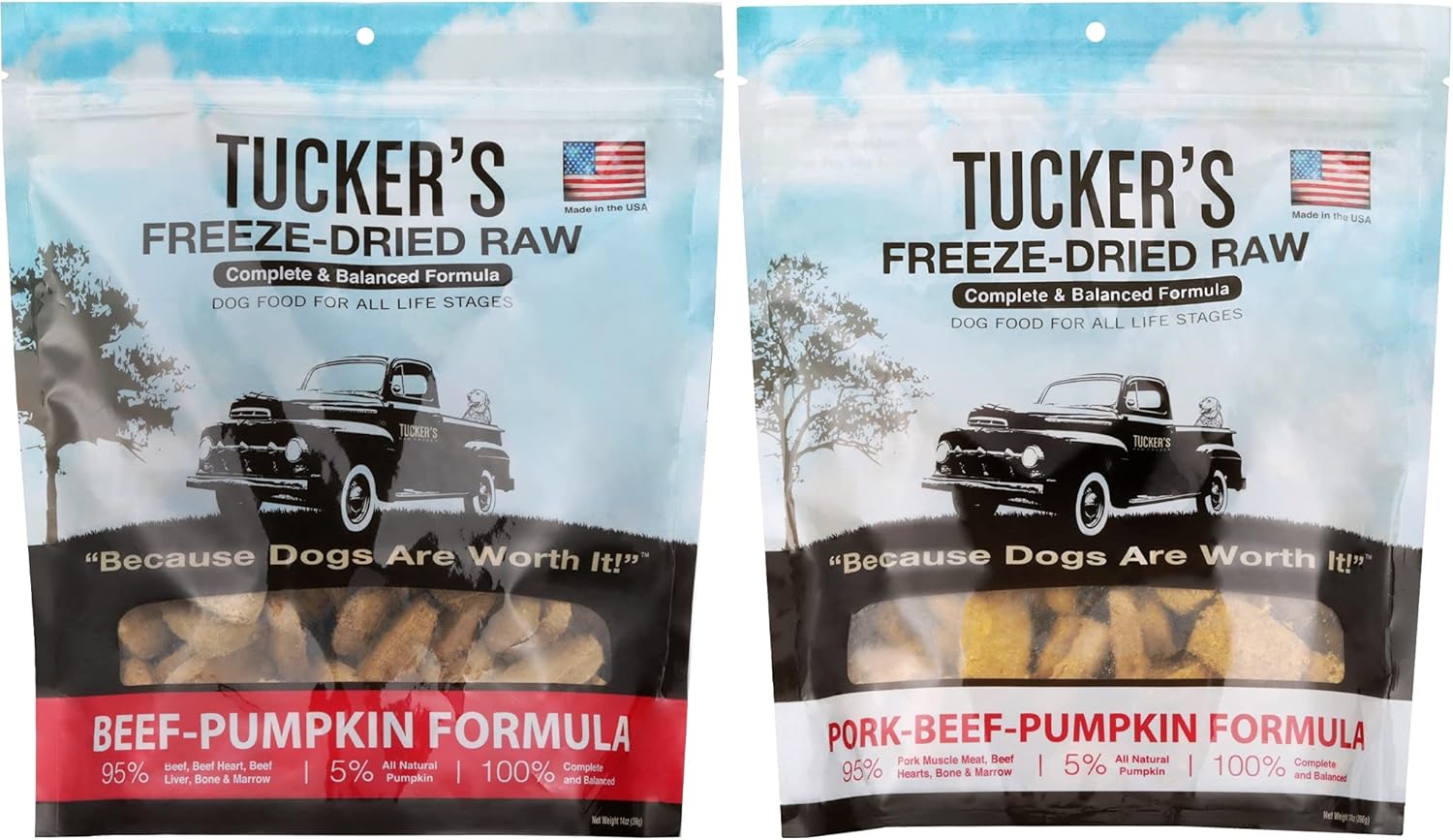 Tucker's Raw Frozen Freeze Dried Raw Dog Food, Beef & Pumpkin Formula and Pork, Beef Variety Pack of 2