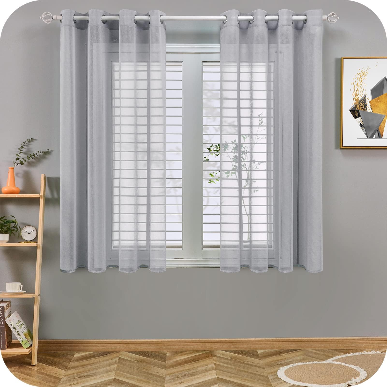 Topfinel Voile Eyelet Curtains for Bedroom Grey Living Room Sheer Curtains 90 Drop for Windows Treatments Short Curtain 2 Panels for Kitchen 46" Wide x 90" Drop ๏ผ117cm x 228cm๏ผ