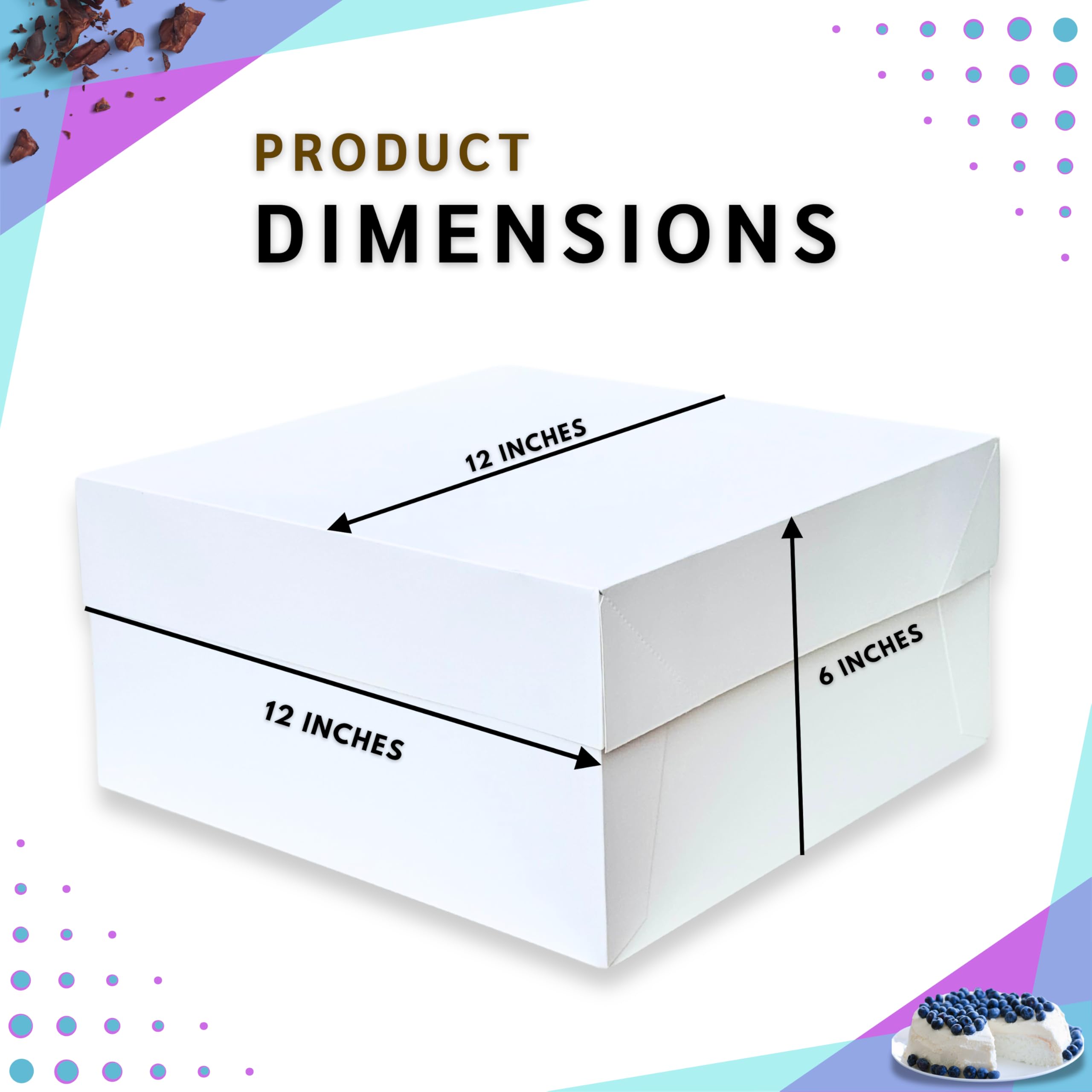 PACK N TRADE White Cake Box 12 inch, Pack of 5 Square Cardboard Cake Boxes with lids (12 x 12 x 6 Inches) - Image 2