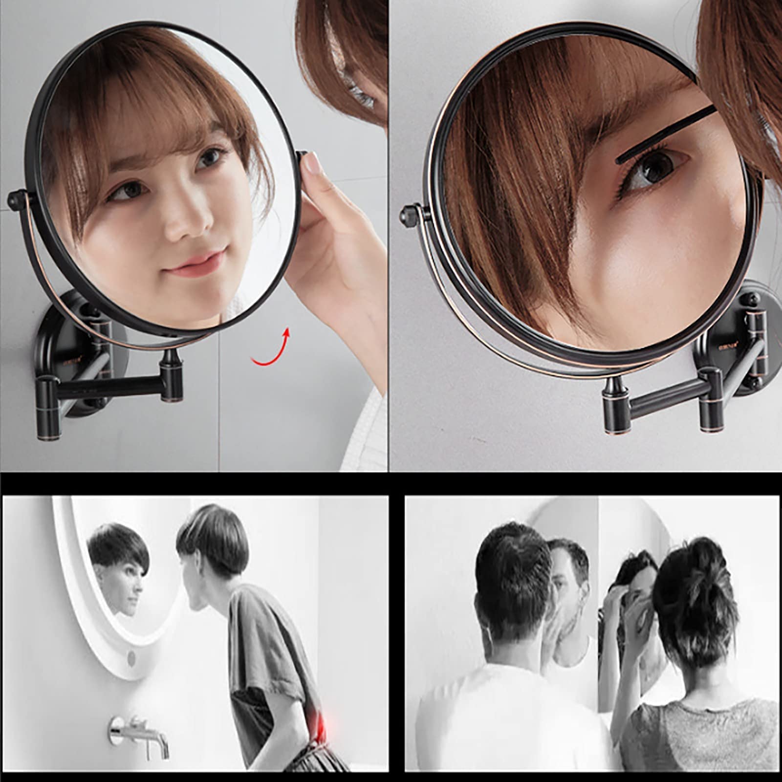 Specchio da Bagno Domestico, Specchio da Parete, Specchio cosmetico bifacciale, Specchio ingranditore per Trucco, Ingrandimento 10X, Specchio per Trucco da Parete, Specchio Pieghevole, Rotaz