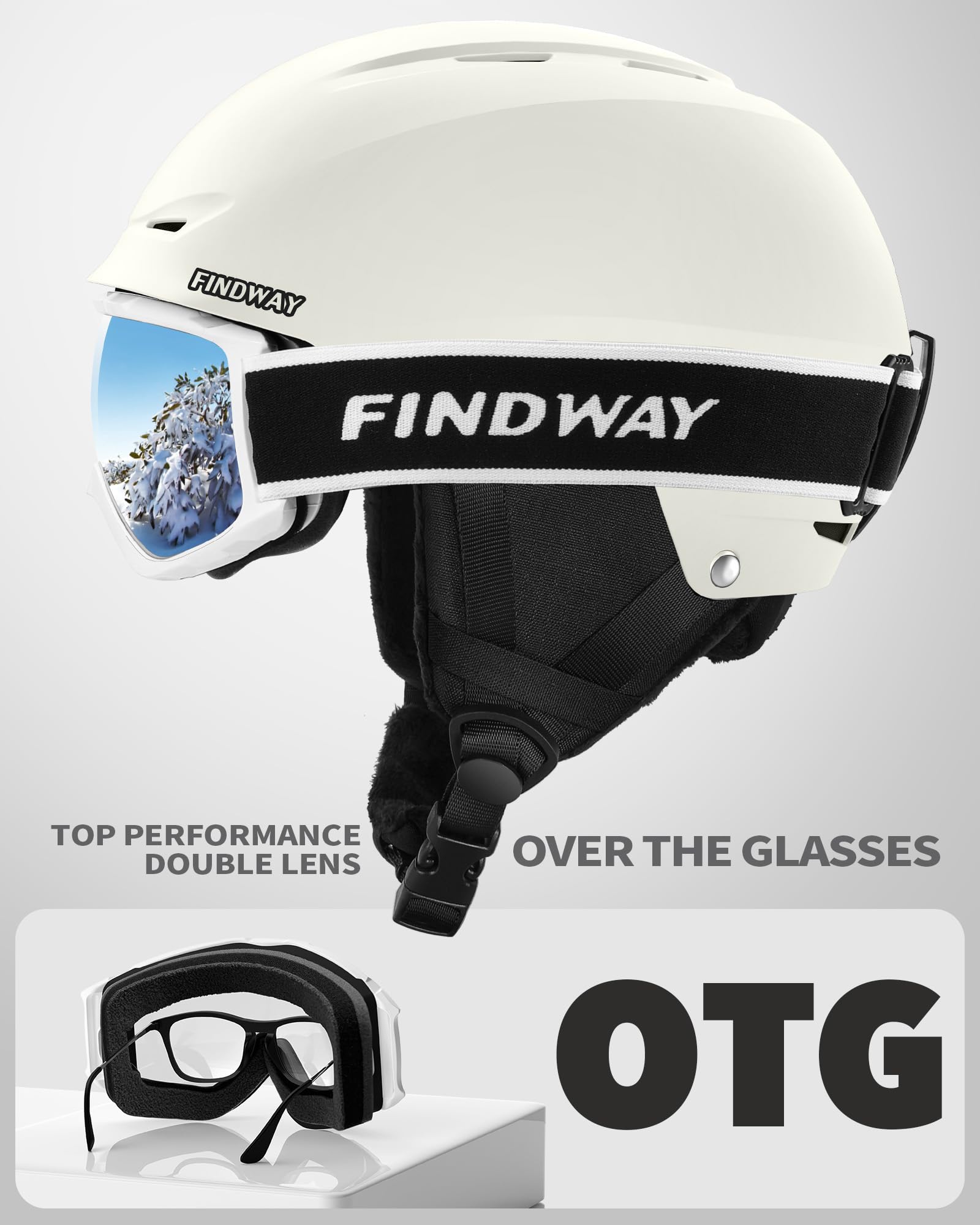 Findway Kit Casco Sci con Maschera Sci, Casco Snowboard con Occhiali Sci per Uomini Donne e Giovani UV400 Proteczione Set di Casco per Sport Invernali