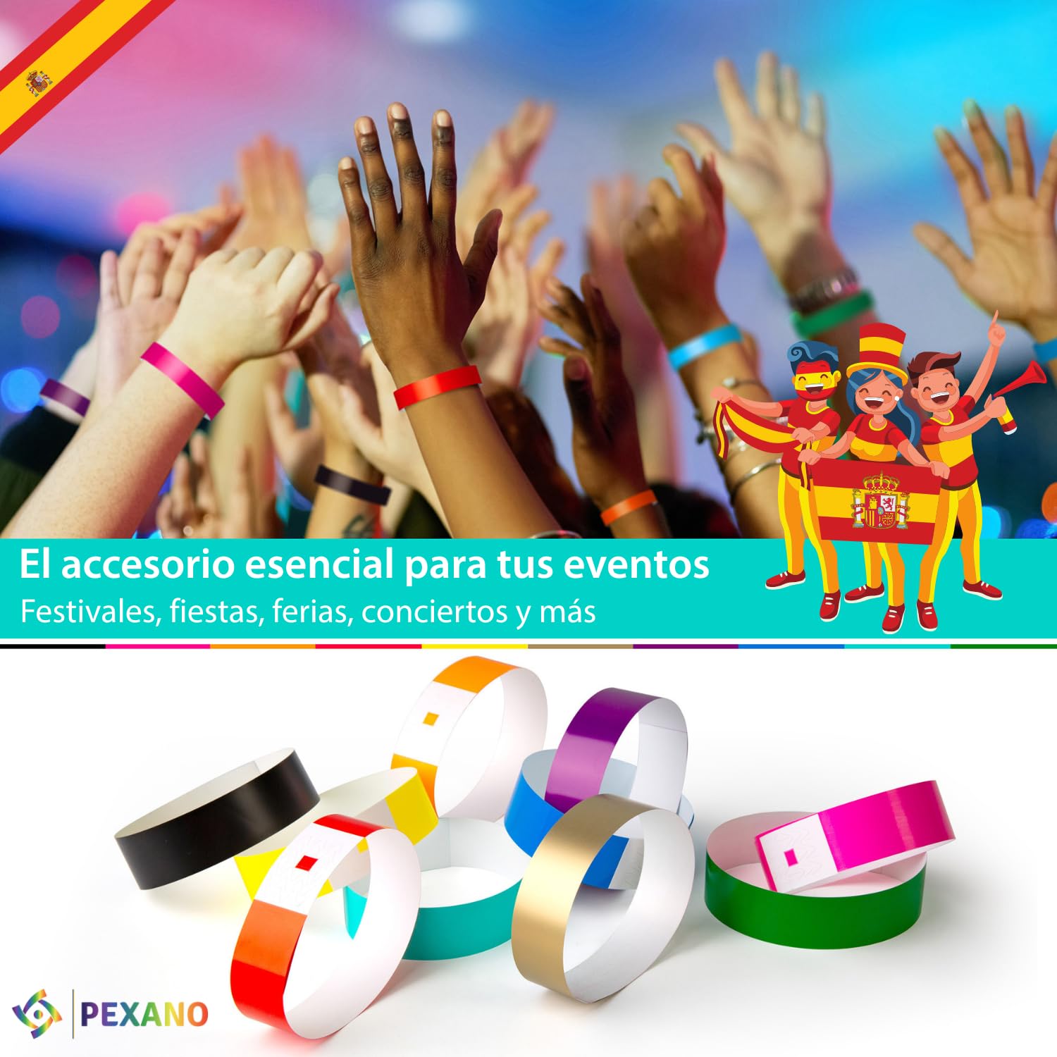 Pulseras Papel para Eventos X1000 Piezas Colores - Brazalete Fiesta Pulseras Identificativas para Niños Eventos Seguridad Fiesta de Cumpleaños, Boda, Festival, Adulto Velada ✯GARANTÍA DE POR VIDA✯