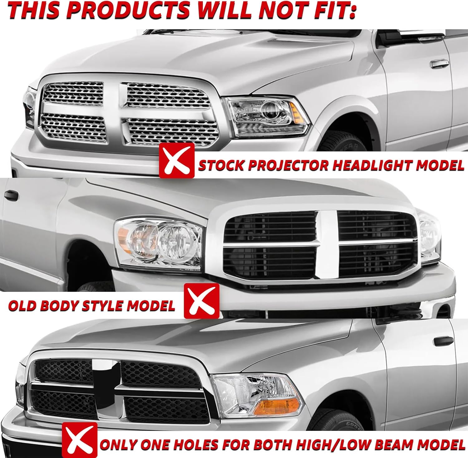 2PCS Headlights Assembly Set For 2009-2018 Dodge Ram 1500 2500 3500/2019-2022 Ram 1500 Classic Replacement Headlamp Chrome Housing Clear Lens Amber Reflector Clear Lens(LH&RH)