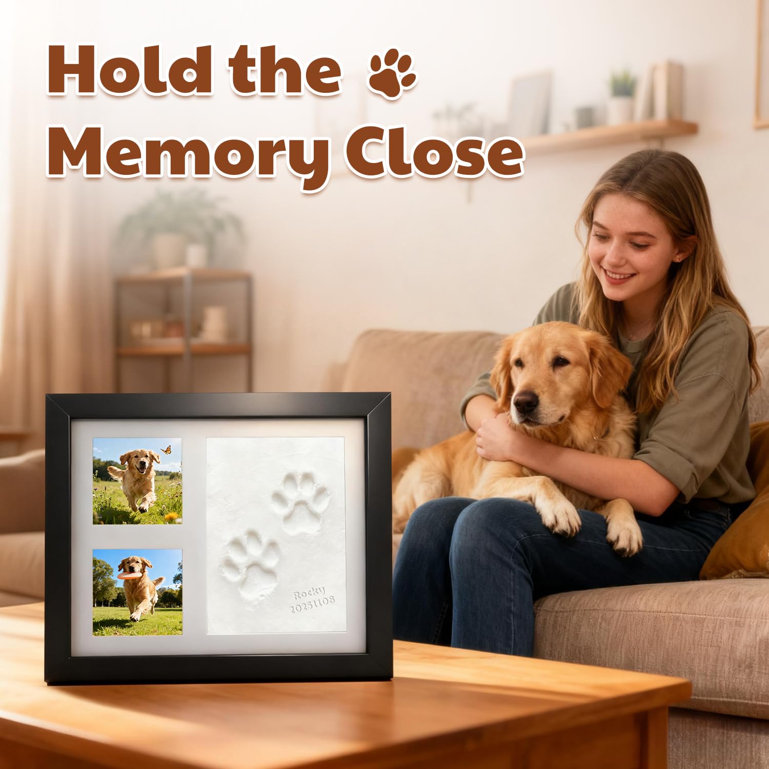 Set di Impronte per Cane e Gatto, Cornice Fotografica con Impronta in Argilla, Kit Impronte Mani e Piedi per Bambini, Cornice Commemorativa per Animali per Neonati, Cani e Gatti, Nero