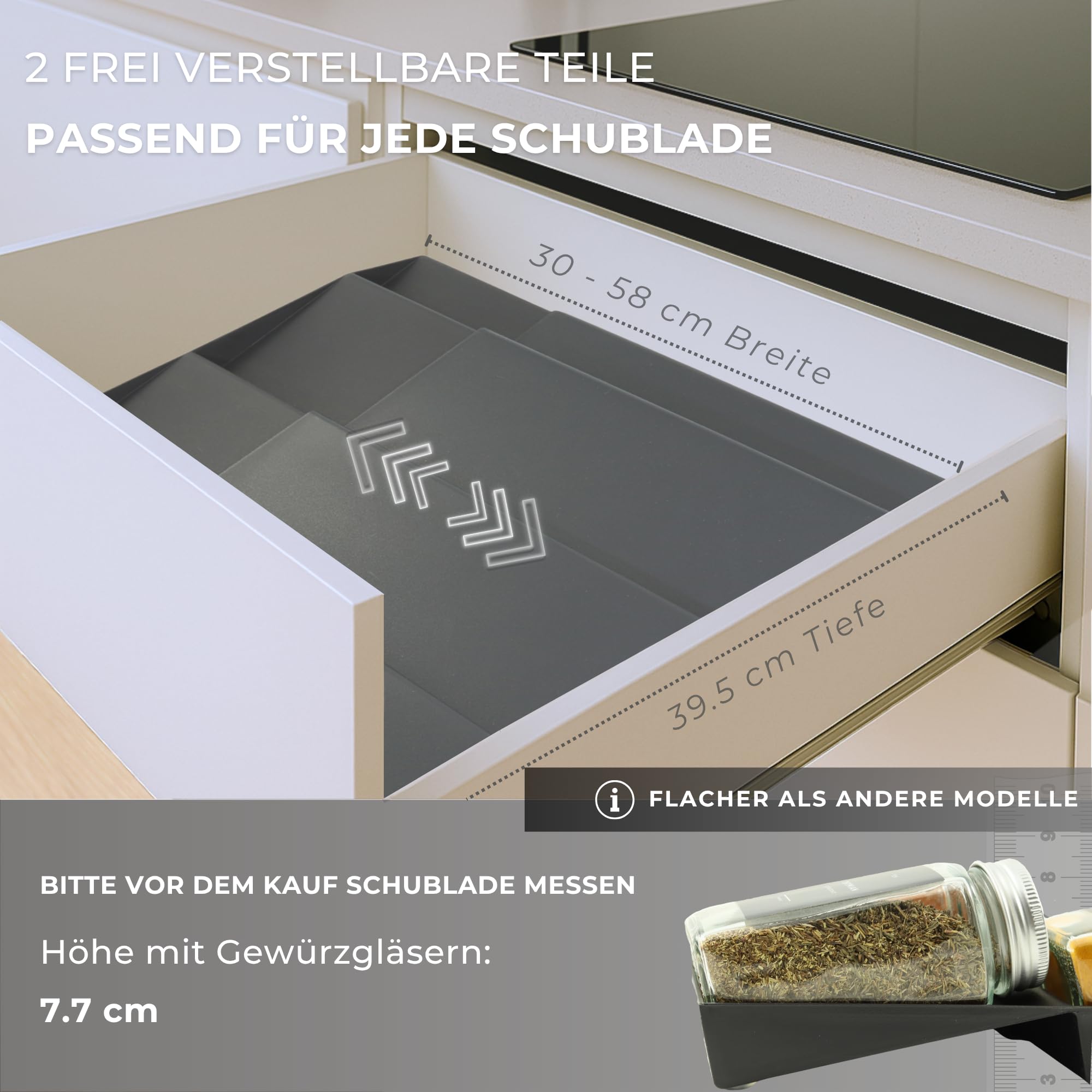 Havenhaus Gewürzgläser Set mit Regal | Gewürzregal Schublade inkl. 24 Gewürzgläser& 336 Gewürzetiketten | Gewürz Organizer Schublade verstellbar& passend für alle Schubladen | Gewürzeinsatz Schublade