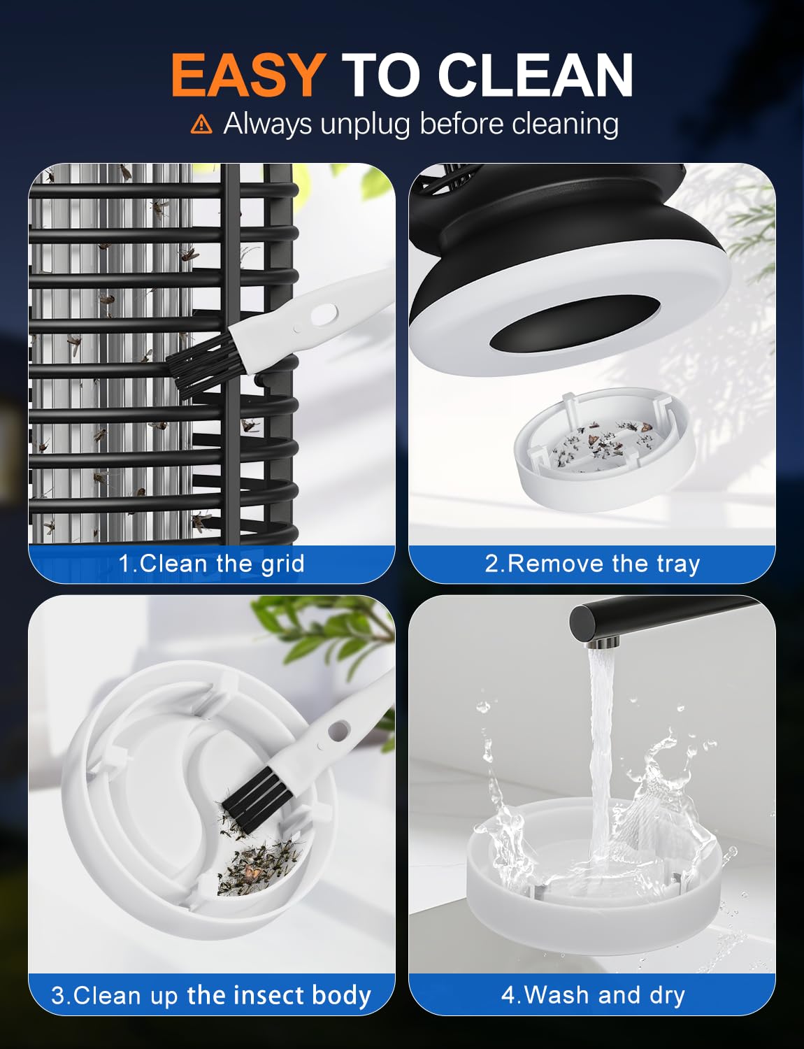 Four-step guide to cleaning the CLEVAST Bug Zapper