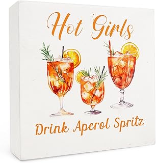 Aperol Spritz Cocktail Wood Box Sign 5×5 Inches, Gifts for Cocktail Lovers, Hot Girl Drink Aperol Spritz Wood Sign for Home Kitchen Bar Pub Lounge Desk Tabletop Shelf Decor