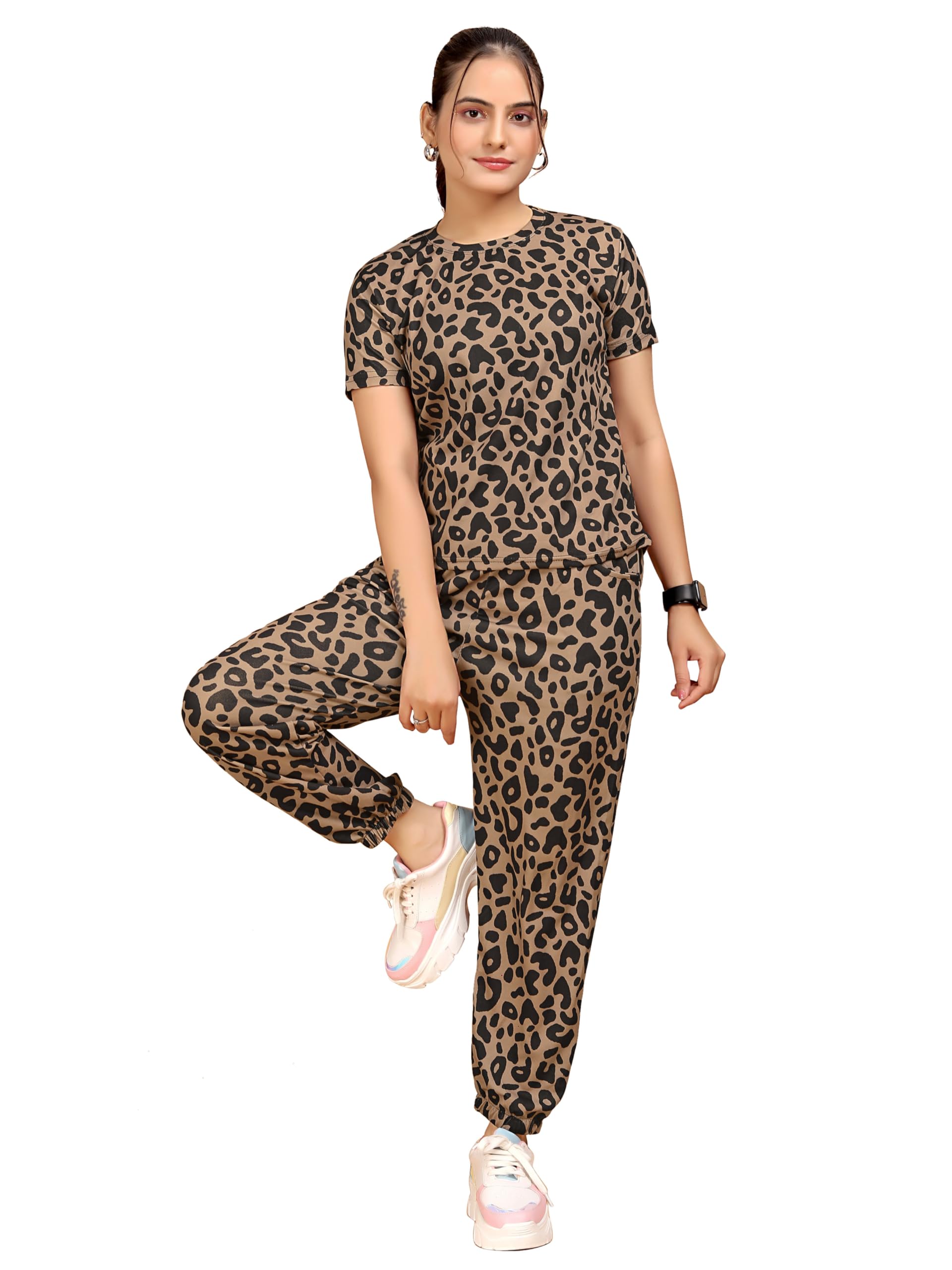 Women's Printed Polyester Nightsuit Set, Stretchable Night Suit and Gym Outfit with Side Pockets-image-18