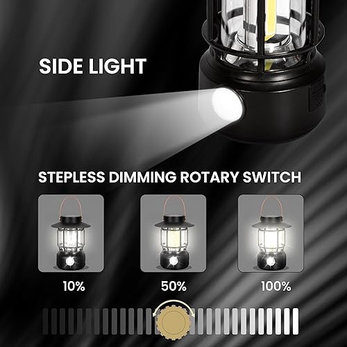 Miniatura 3 de Paquete de 2 faroles LED para campamento, 1000 lúmenes, linterna solar recargable con linternas laterales para emergencias, IPX5, impermeables,