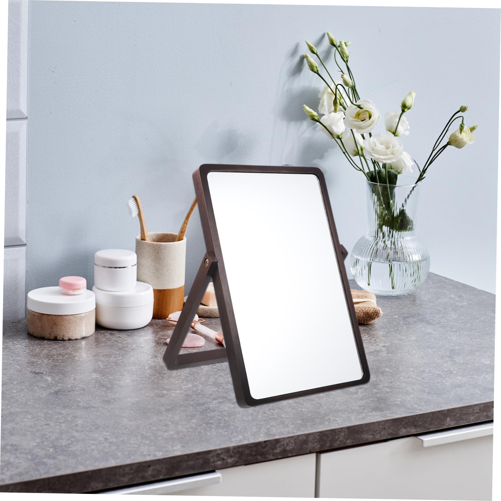 Espejo de Maquillaje de Escritorio de Madera Espejo de Tocador Hogar Plegable para Maquillaje el Dormitorio