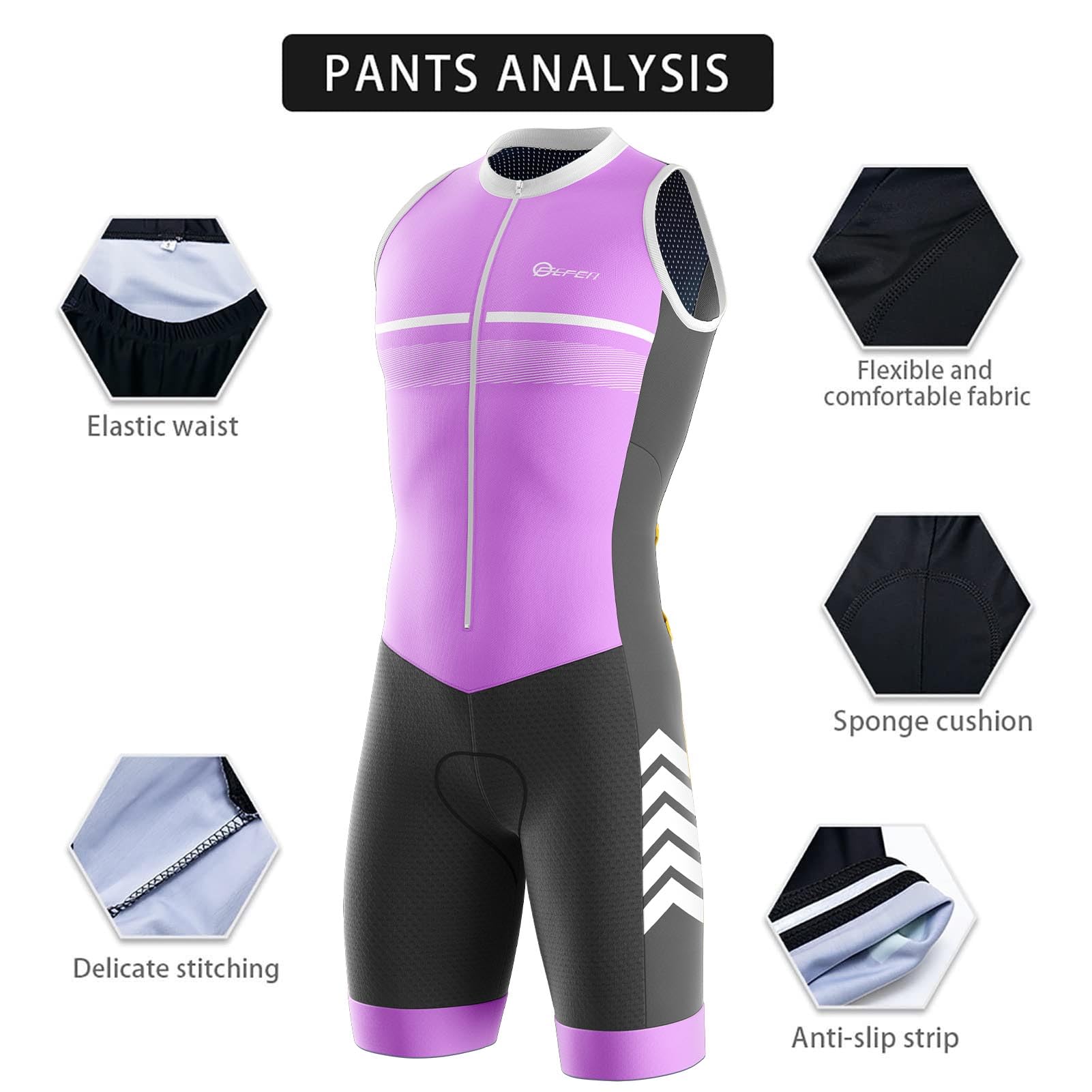 2024 Nuovi Tuta da triathlon da uomo, Ciclismo Body Skinsuit All'aperto Sportswear Abbigliamento Triathlon with Gel Pad per Nuoto/Corsa/Ciclismo, con imbottitura in gel
