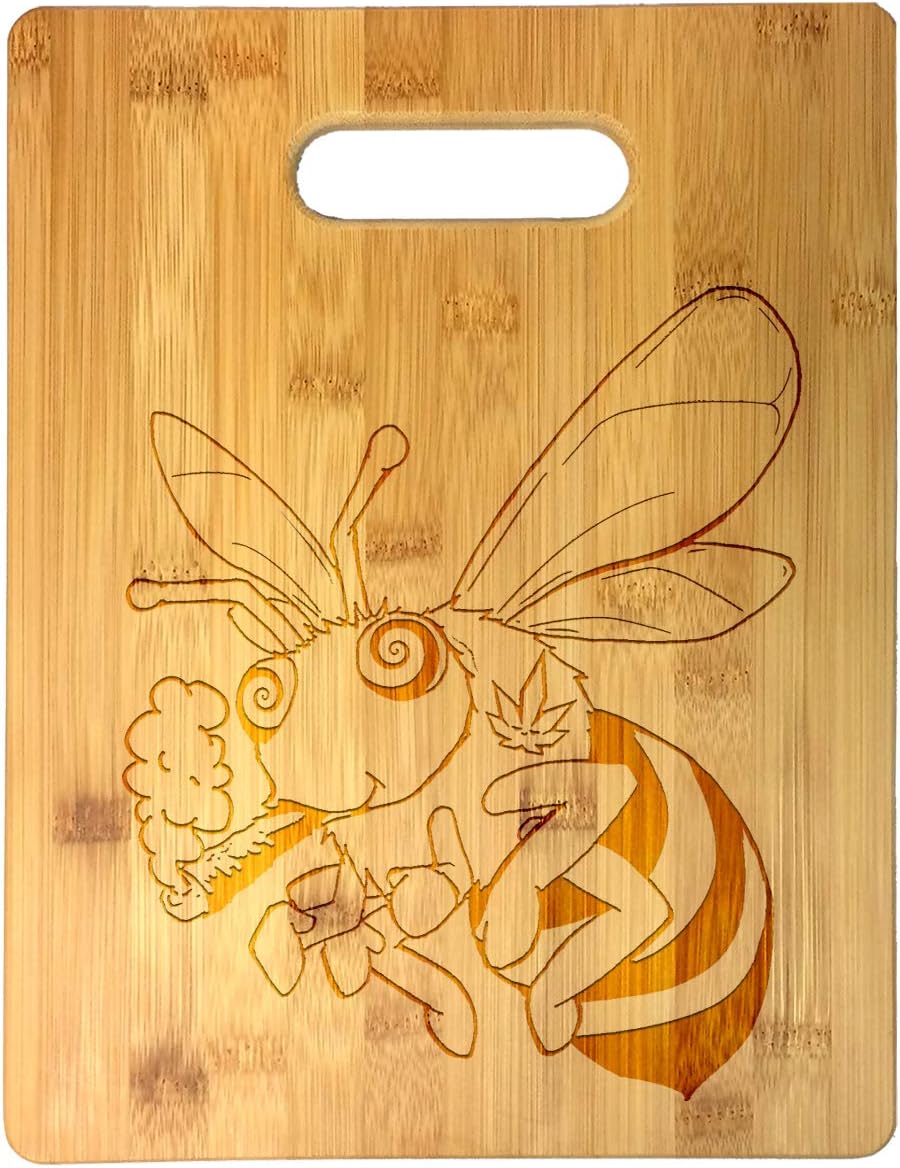 Pot Smoking Pals Bamboo Cutting Board 11" x 8.5" x 3/8" Weed Pot Leaf - Wedding, Housewarming, Anniversary, Birthday (Unicorn)